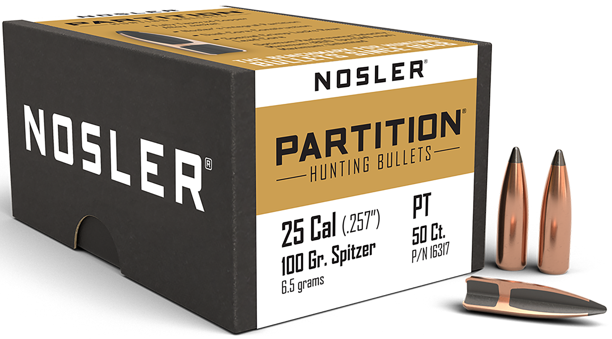 Nosler Partition 25 Cal .257 100gr Spitzer 50/Box
