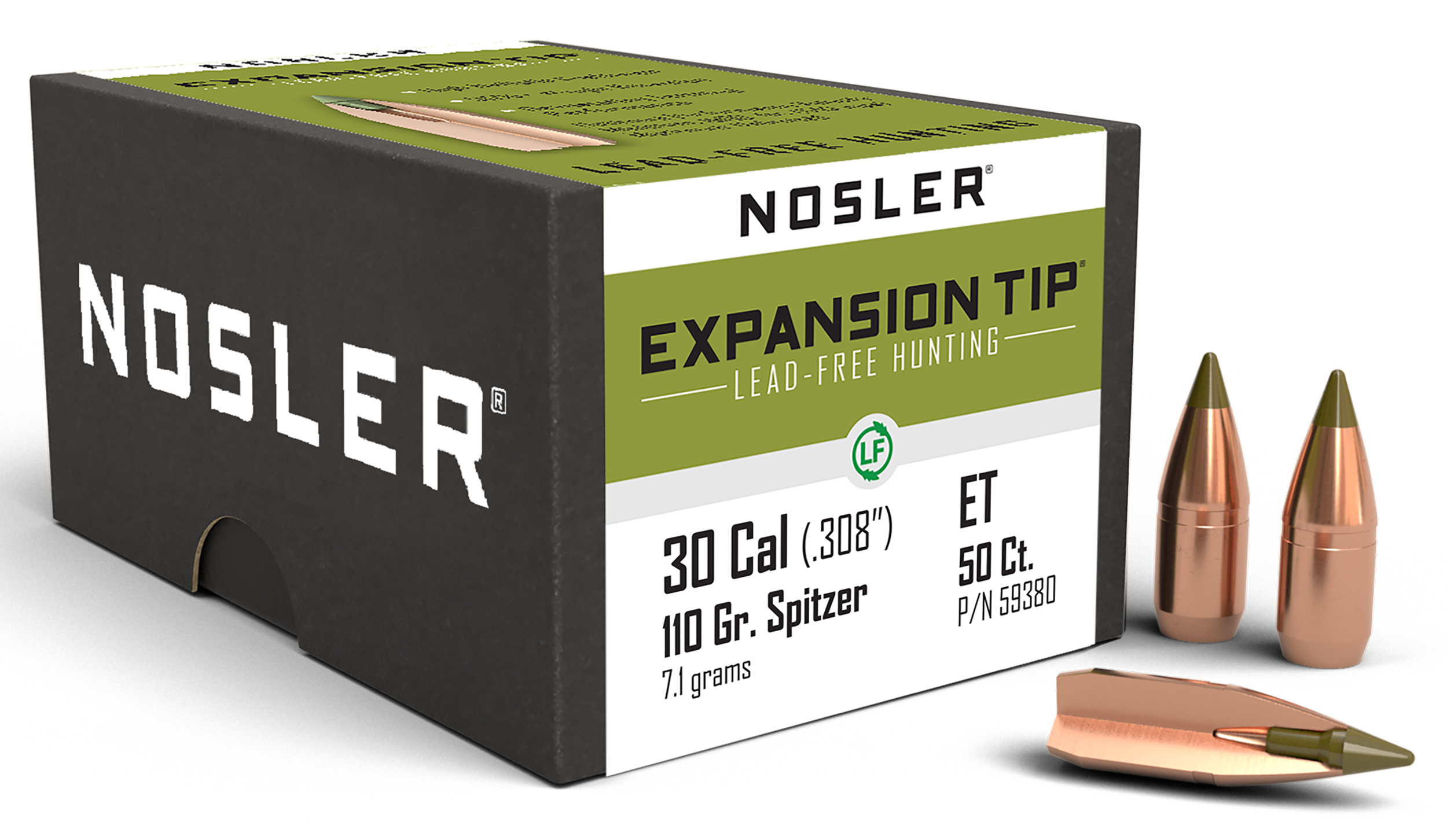 Nosler E-Tip 30 Caliber .308 110gr Spitzer Lead-Free Reloading Bullets - 50/Box
