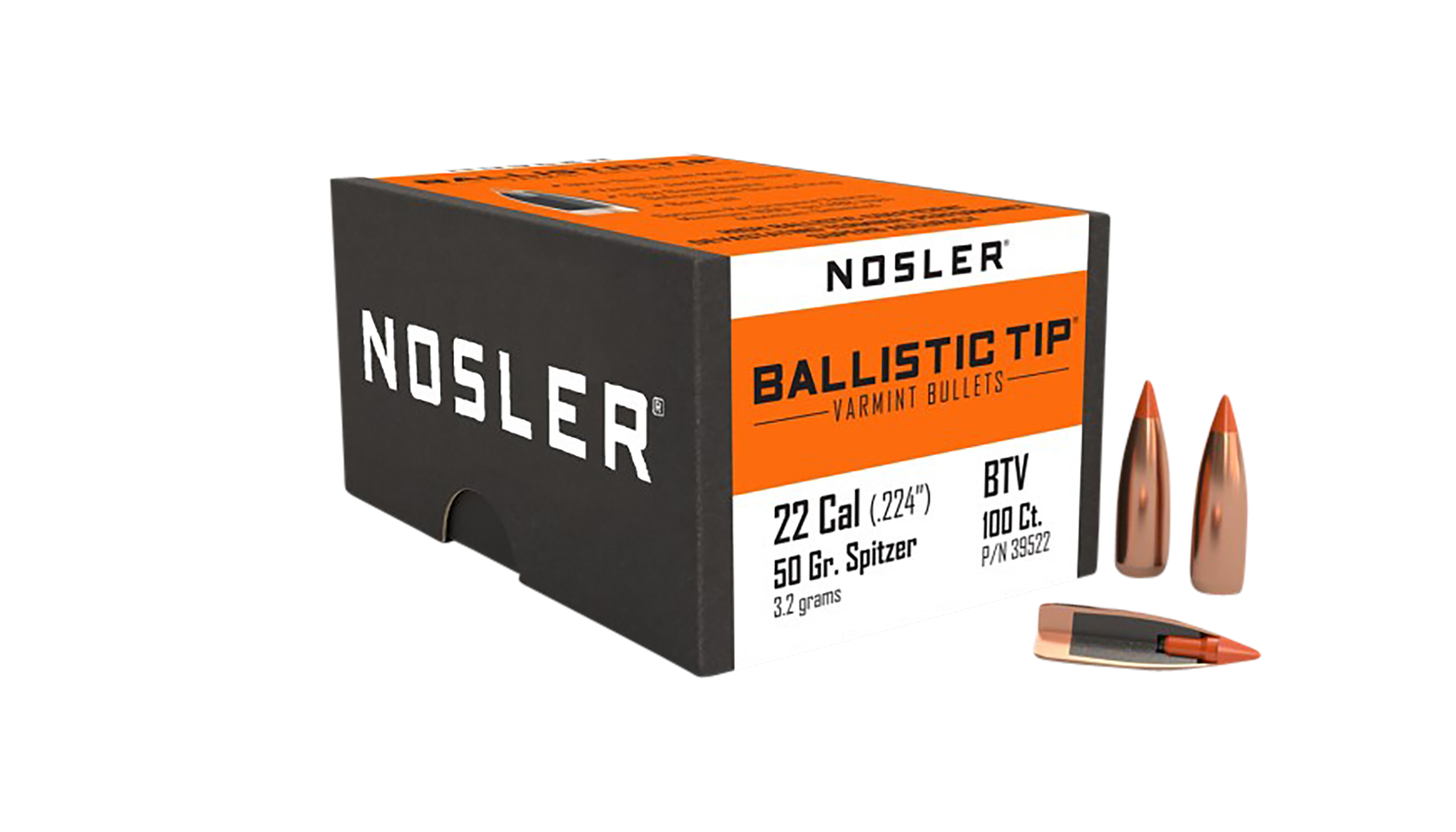 Nosler Ballistic Tip Varmint 22 Cal 50gr Spitzer Point - 100/Box