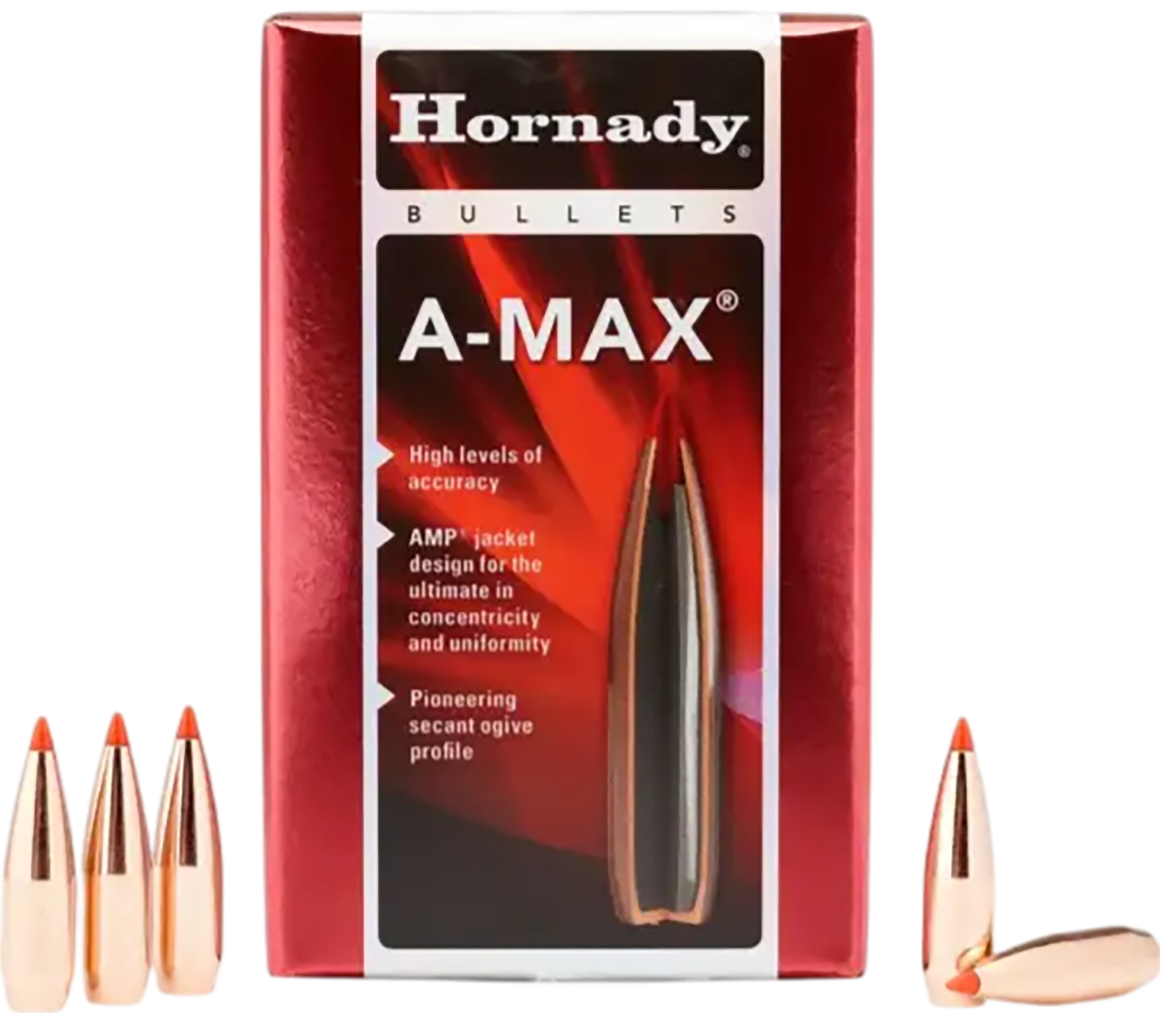 Hornady A-MAX .308 30 Cal 168gr Polymer Tip Reloading Bullets - 100/Box