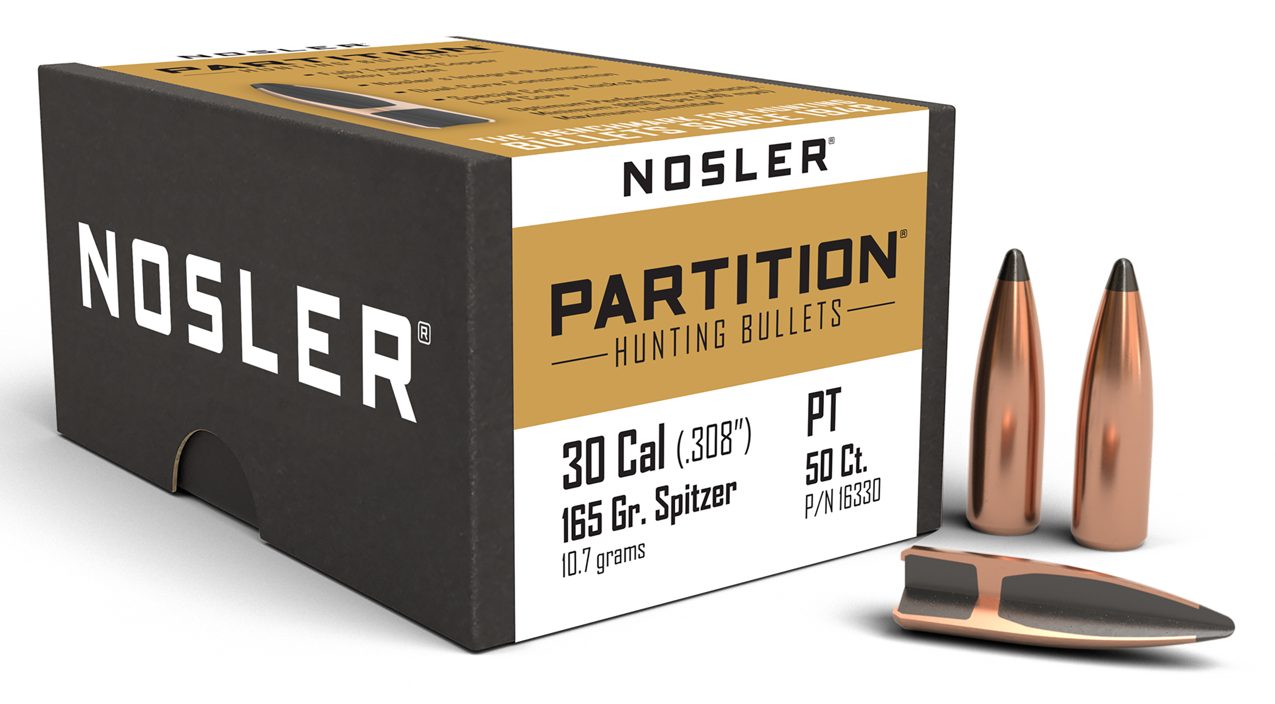 Nosler Partition 30 Cal .308 165gr Spitzer Bullets - 50/Box