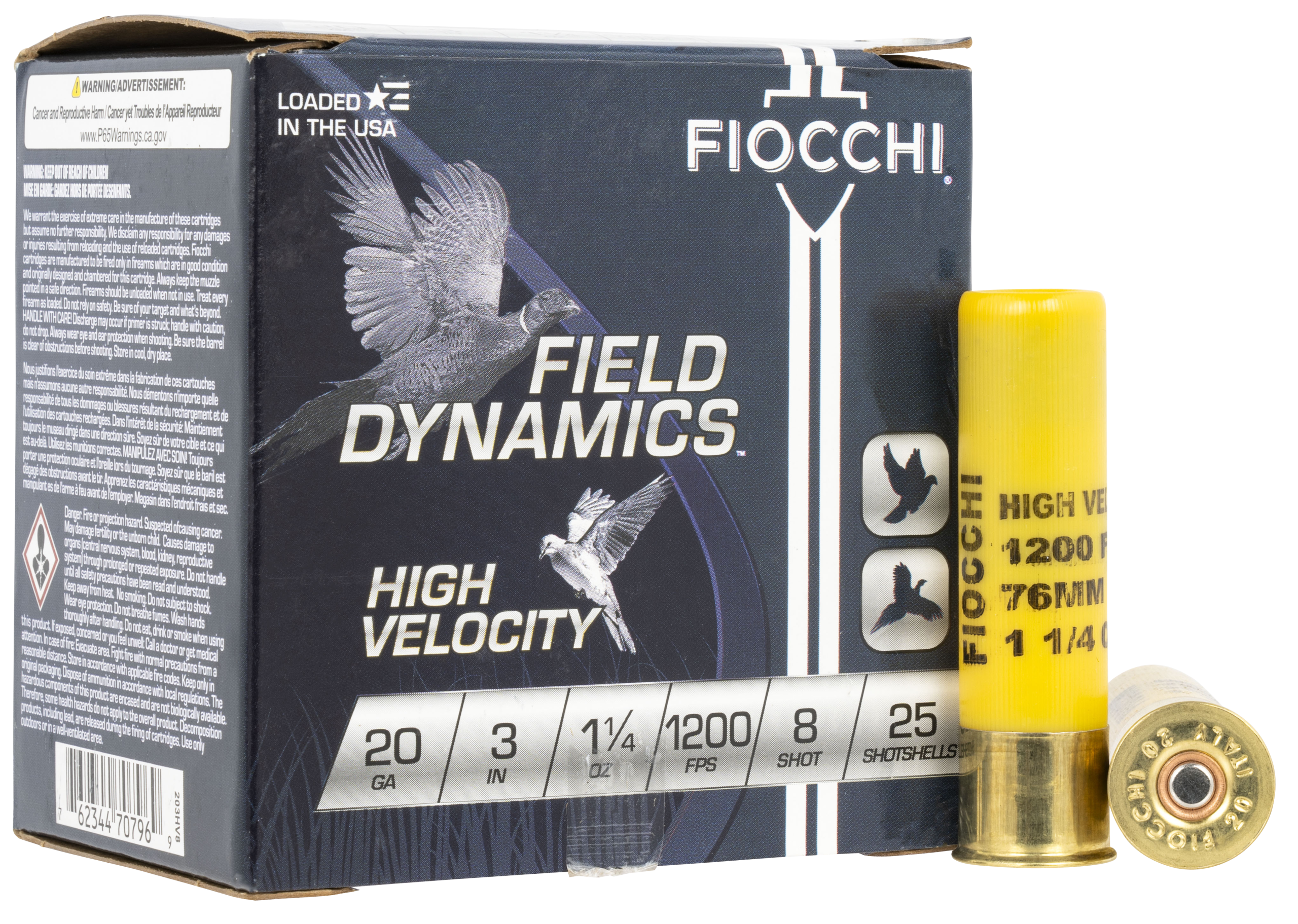 Fiocchi Field Dynamics High Velocity 20 Gauge 3" 1 1/4 oz #8 Shot 25 Bx/10 Cs - Box or Case