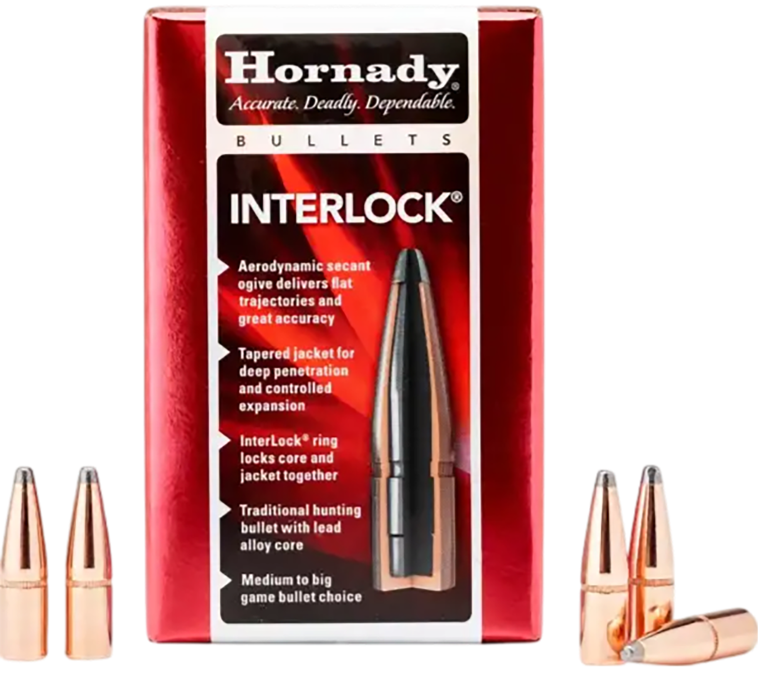 Hornady InterLock 30 Cal .308 165 gr Soft Point Reloading Bullets - 100/Box
