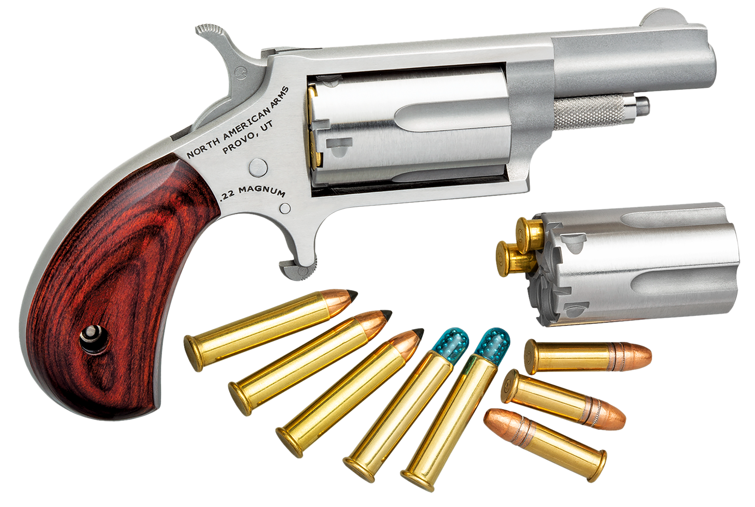 NAA 22MC Mini-Revolver 22 LR/22 WMR 1.63" 5-Shot SAO Stainless Steel, Rosewood Grip