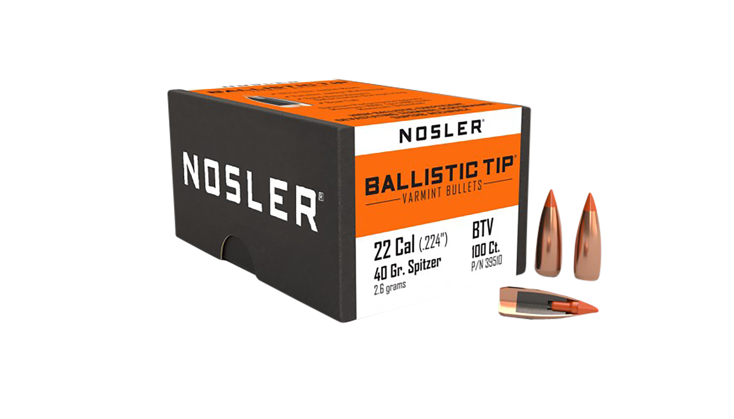 Nosler Ballistic Tip Varmint 22 Caliber (.224) 40gr Spitzer Point 100/Box