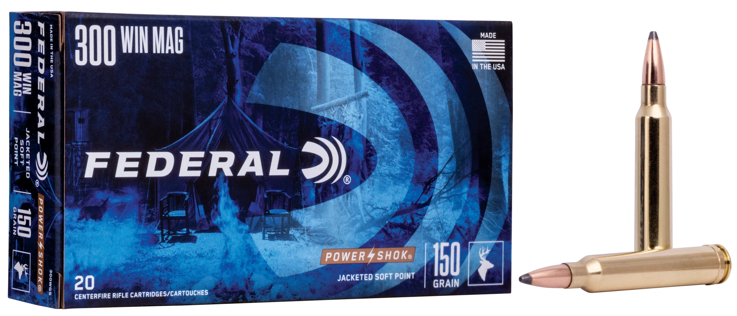 Federal Power-Shok 300 Win Mag 150gr Jacketed Soft Point 20rd - Box or Case