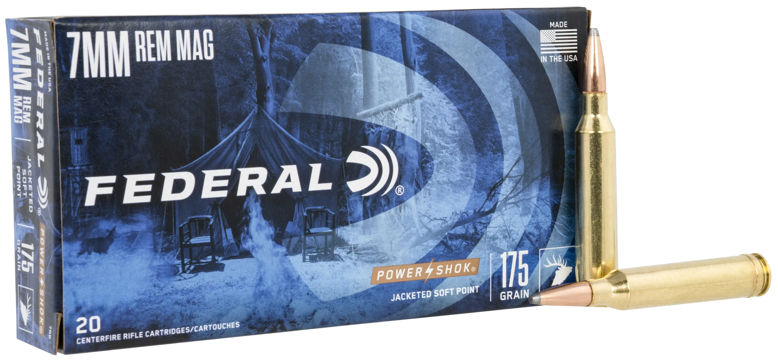 Federal Power-Shok 7mm Rem Mag 175gr Jacketed Soft Point 20rd - Box or Case