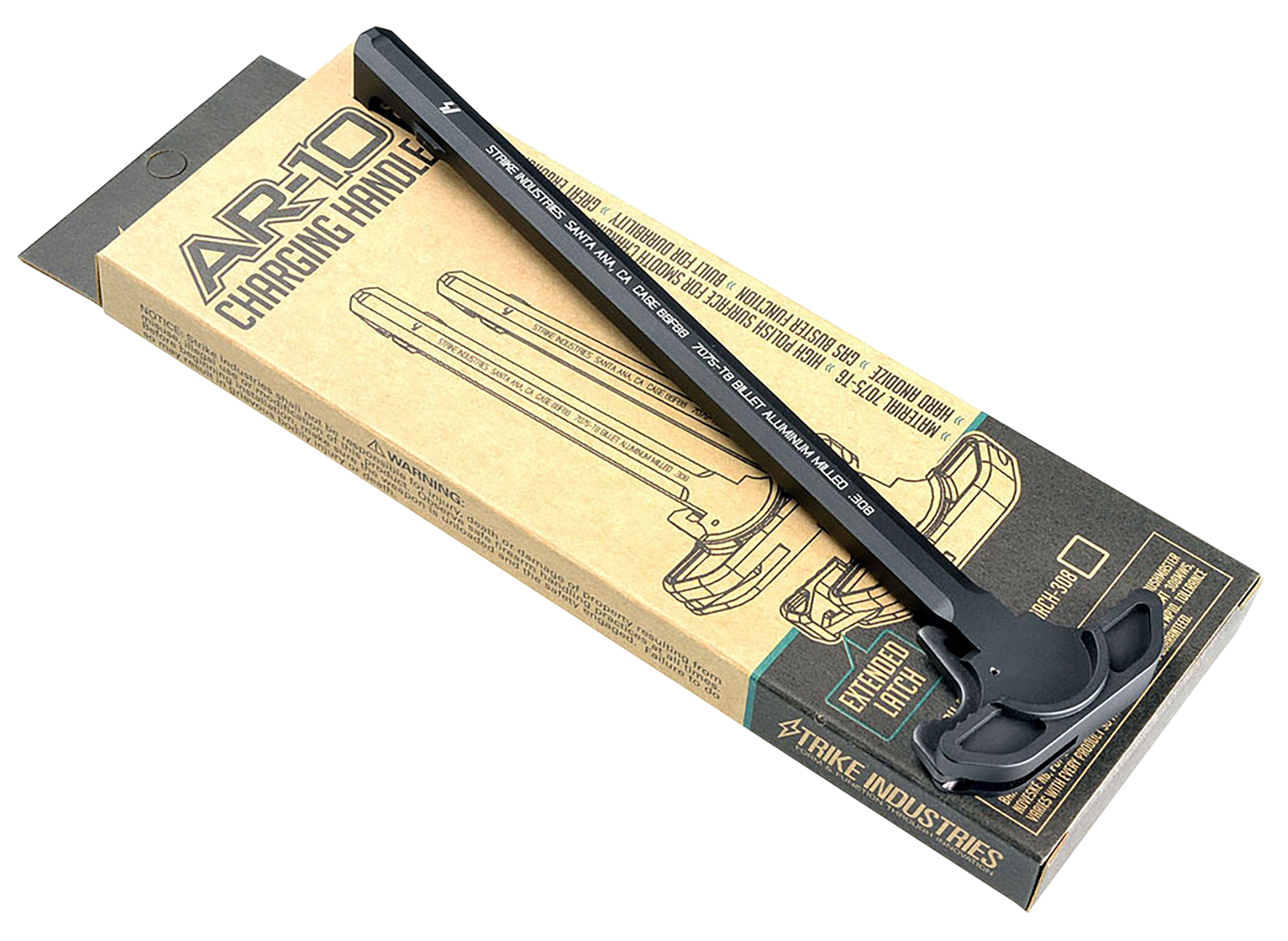 Strike Industries Extended Latch Charging Handle AR-10 .308 Black Anodized Aluminum