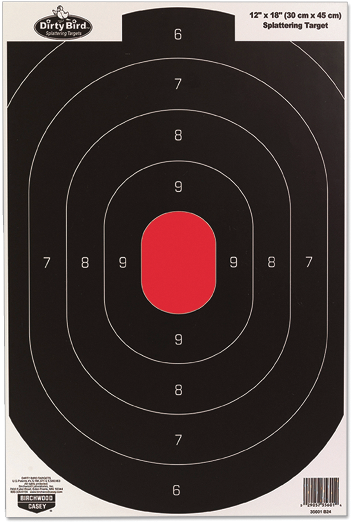 Birchwood Casey Dirty Bird Silhouette Hanging Pistol Target 12" x 18" Black/White Splatter 8 Per Pack
