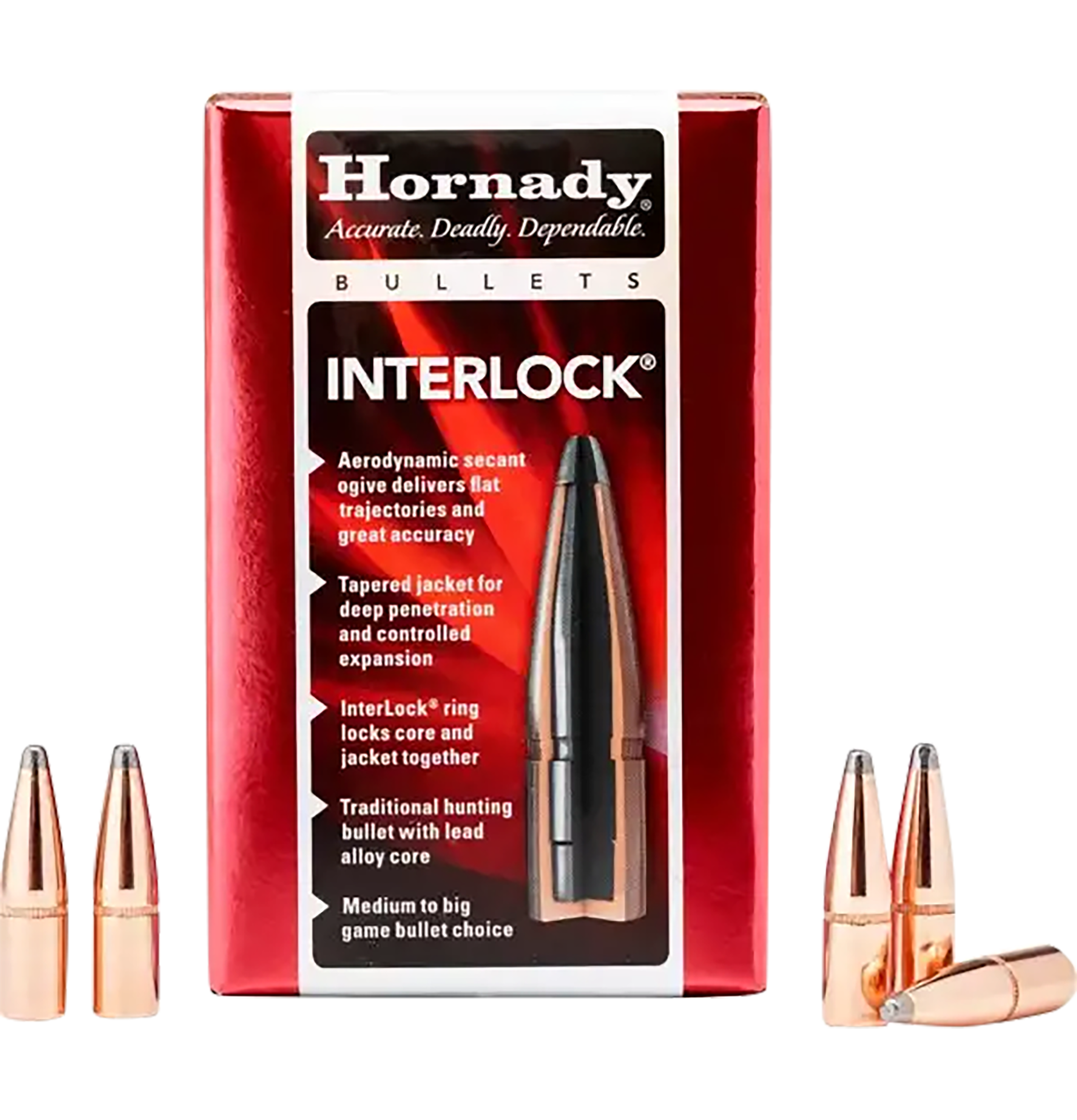 Hornady InterLock .338 Cal 250 gr Soft Point Recoil Proof Reloading Bullets - 100/Box