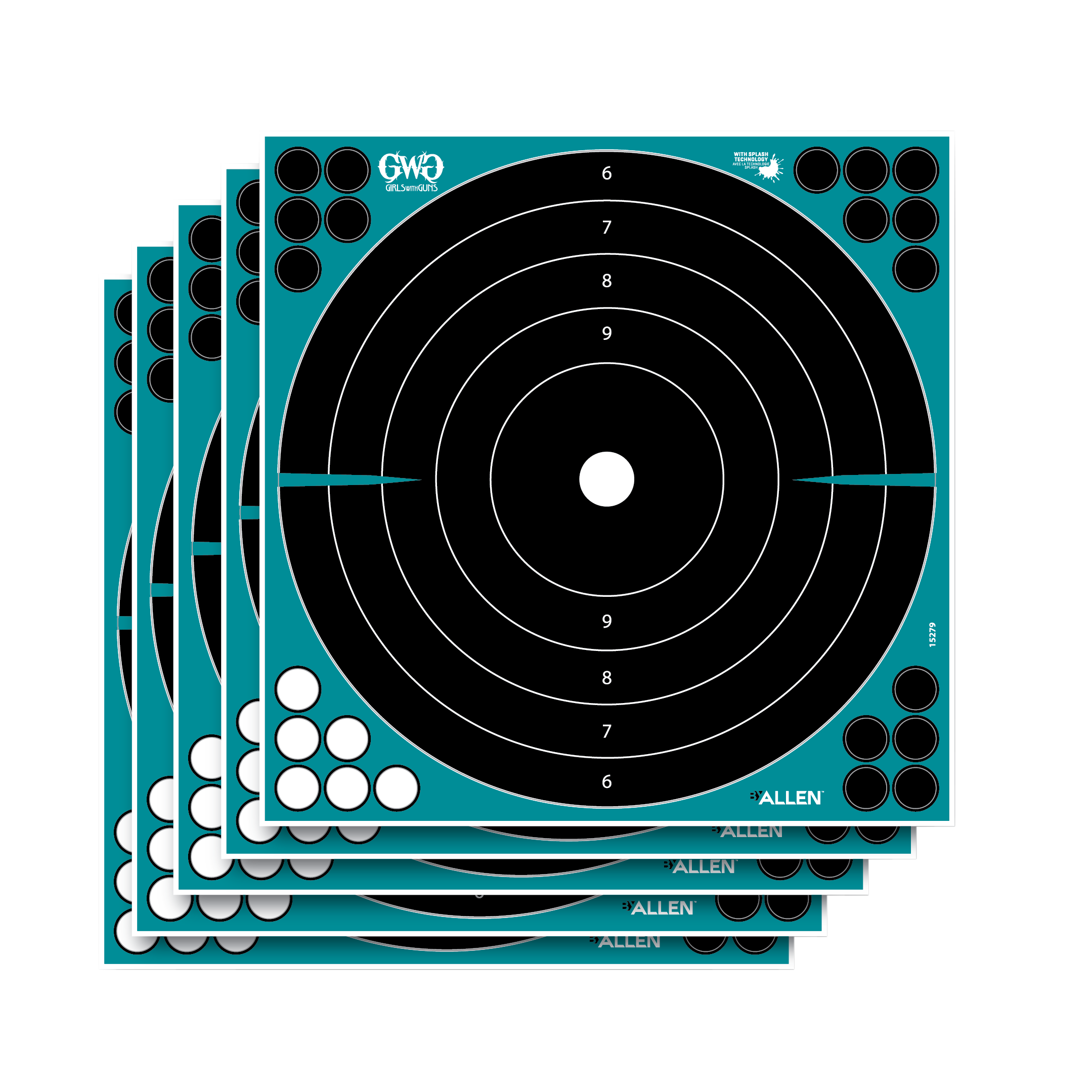 Girls With Guns Splash 12" Self-Adhesive Paper Bullseye Target 5 Pack