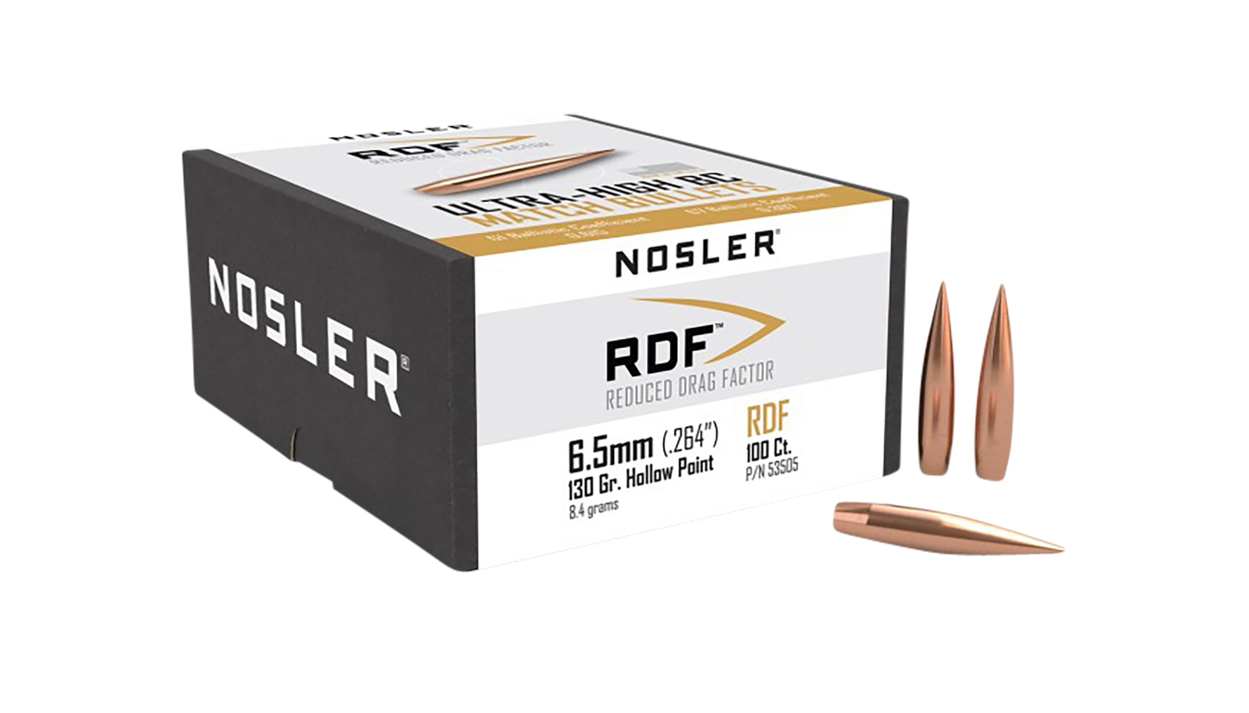 Nosler RDF Match 6.5mm 130gr Hollow Point Boat Tail Reloading Bullets - 100/Box