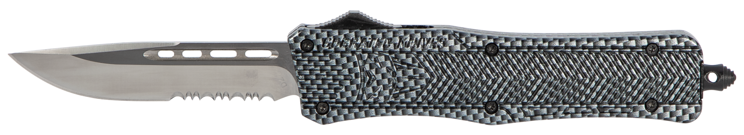 CobraTec Knives CTK-1 Medium 3" OTF Drop Point Part Serrated D2 Steel Carbon Fiber Aluminum Handle