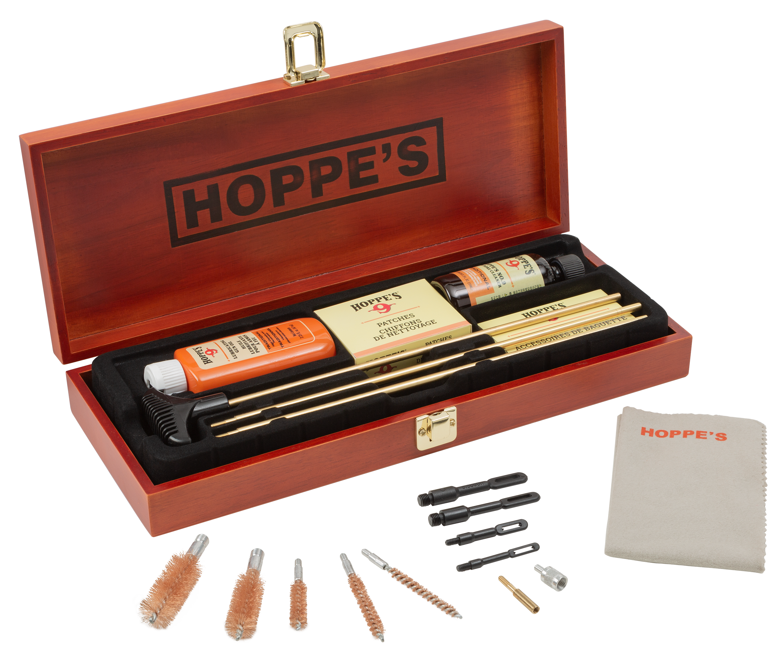 Hoppes BUOX Deluxe Cleaning Kit Multi-Caliber Rifle/Shotgun/Pistol Bronze Wood Box