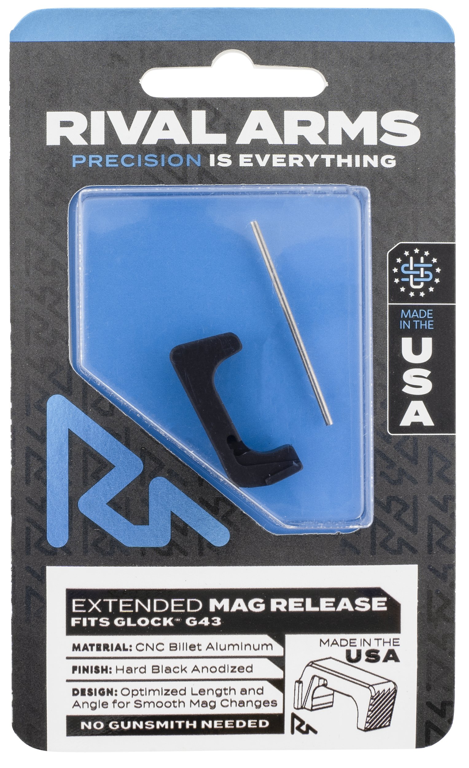 Rival Arms RA72G003A Extended Magazine Release Black Anodized Aluminum for Glock 43