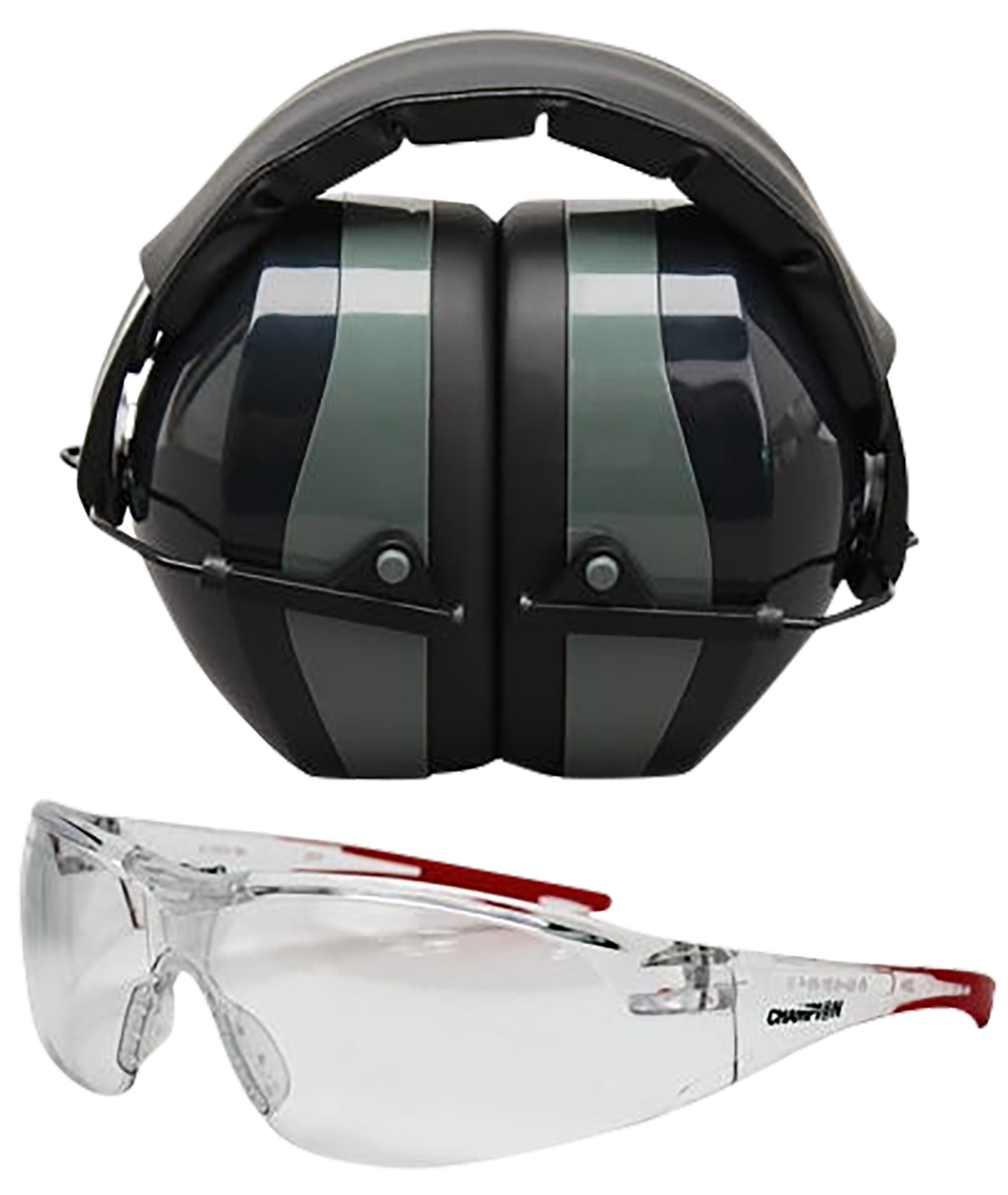 Champion Targets Eyes & Ears Combo 26 dB Over the Head Passive Muff & Shooting Glasses Black/Gray