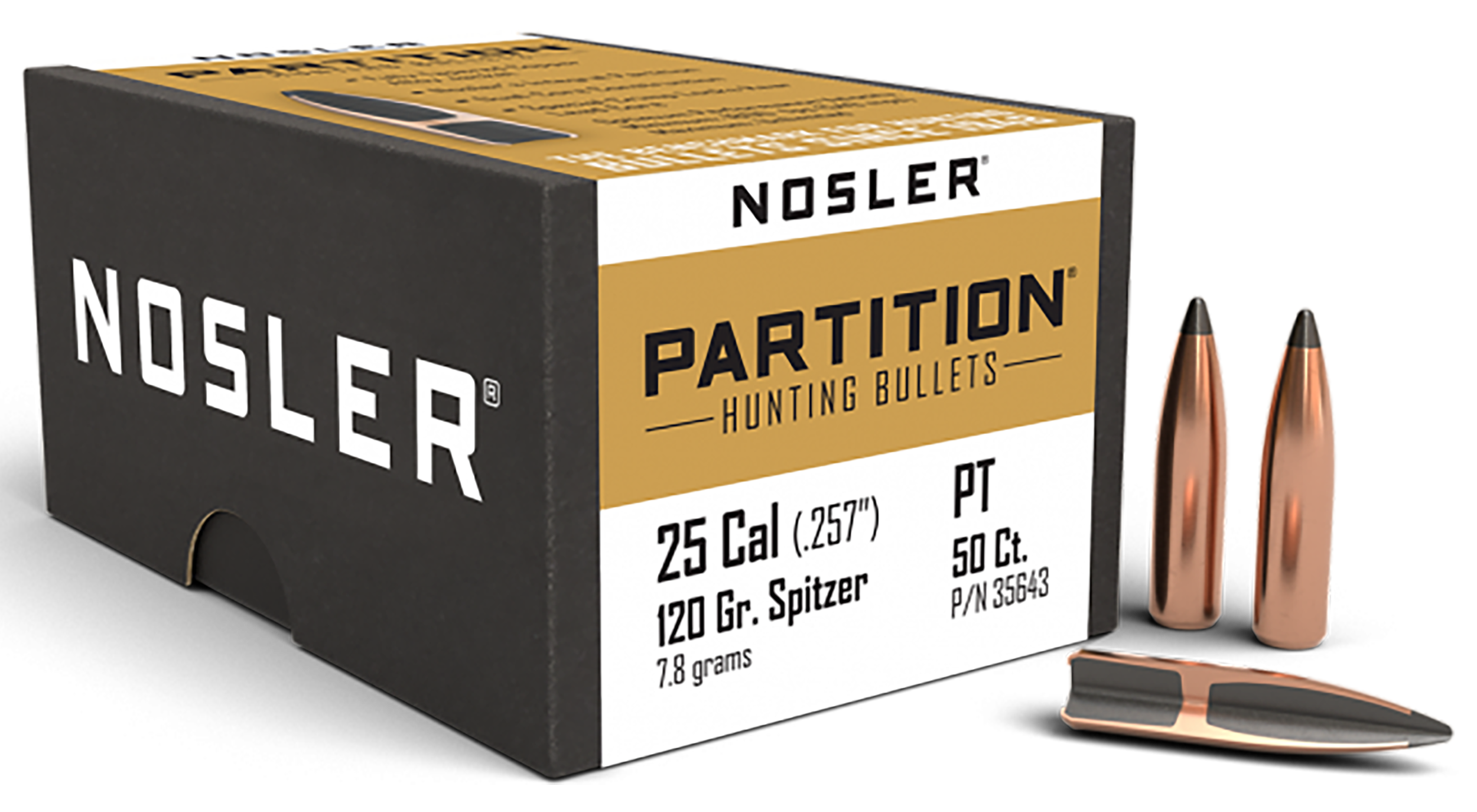 Nosler Partition 25 Caliber 120gr Spitzer 50/Box