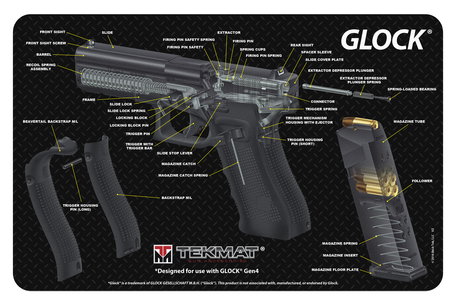 TekMat Glock 3D Cutaway Multi-Color 11"x17" Rubber Handgun Cleaning Mat