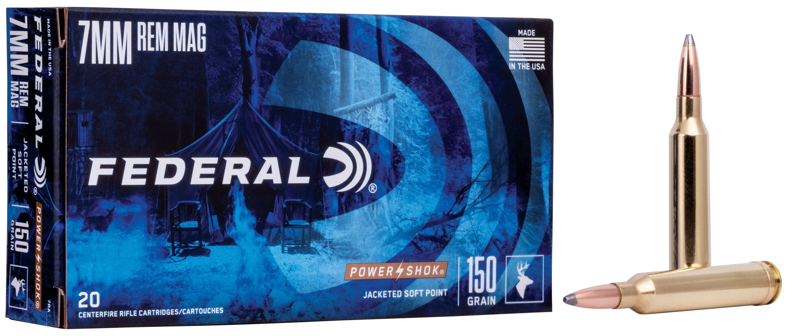 Federal Power-Shok 7mm Rem Mag 150gr Jacketed Soft Point 20rd - Box or Case