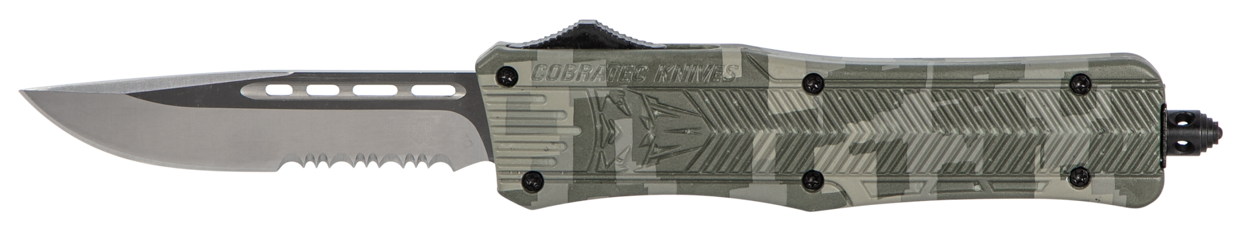 CobraTec Knives CTK-1 Medium 3" OTF Drop Point Part Serrated D2 Steel Army DigiCamo Aluminum Handle