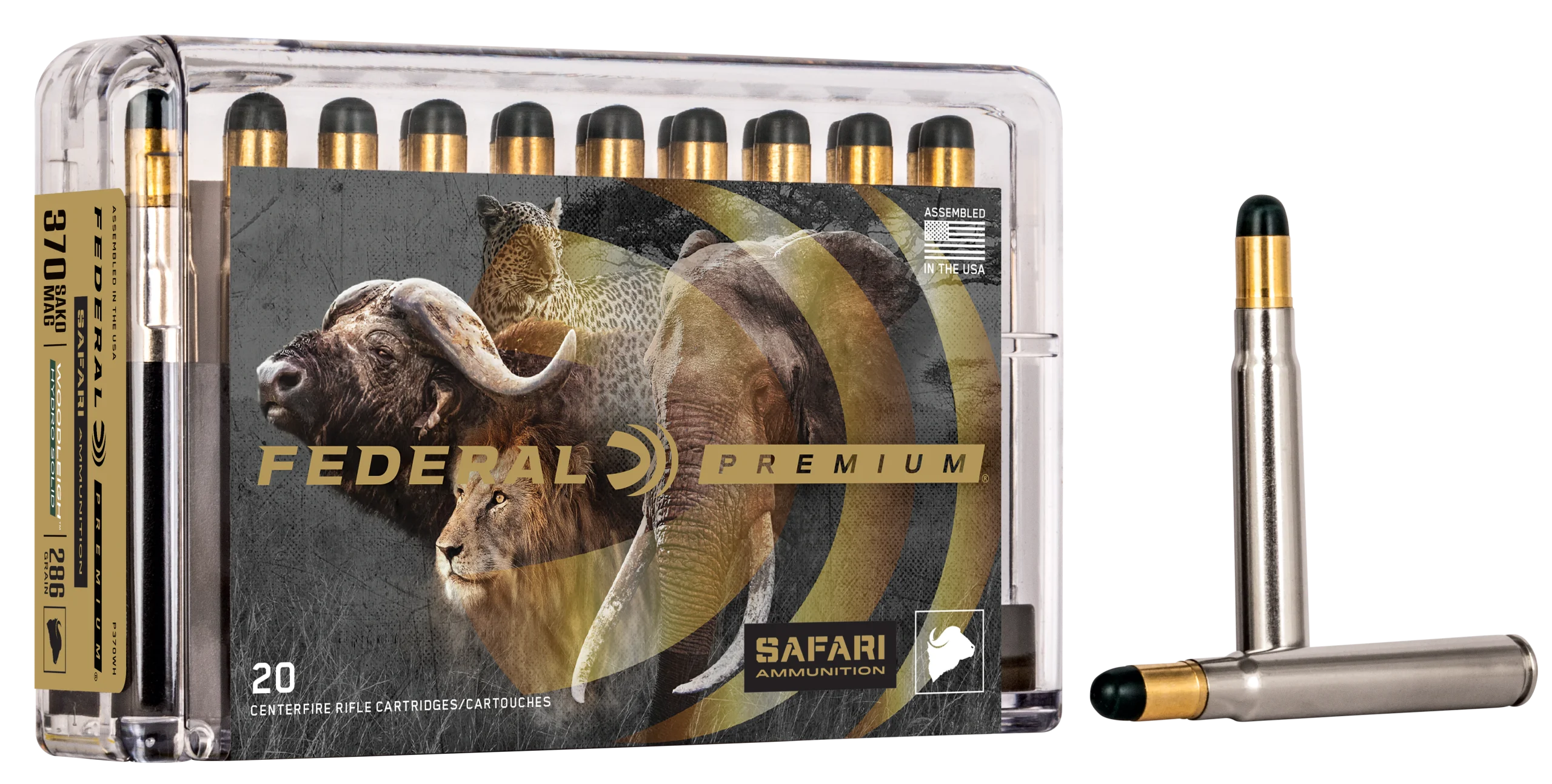 Federal Premium Safari Cape-Shok 370 Sako Mag 286gr Woodleigh Hydro Solid - Box or Case