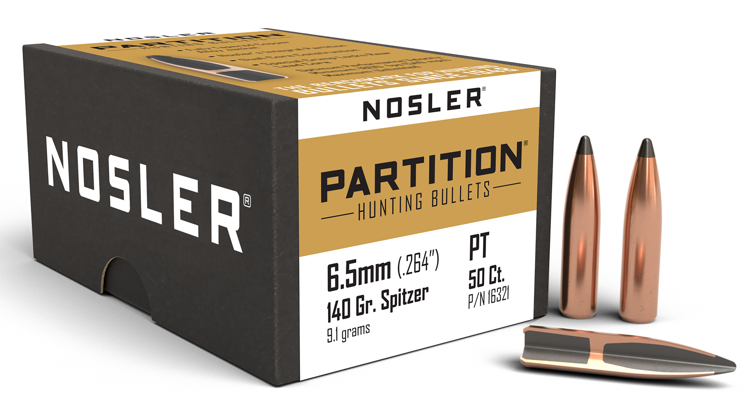 Nosler Partition 6.5mm .264 140gr Spitzer Reloading Bullets - 50/Box