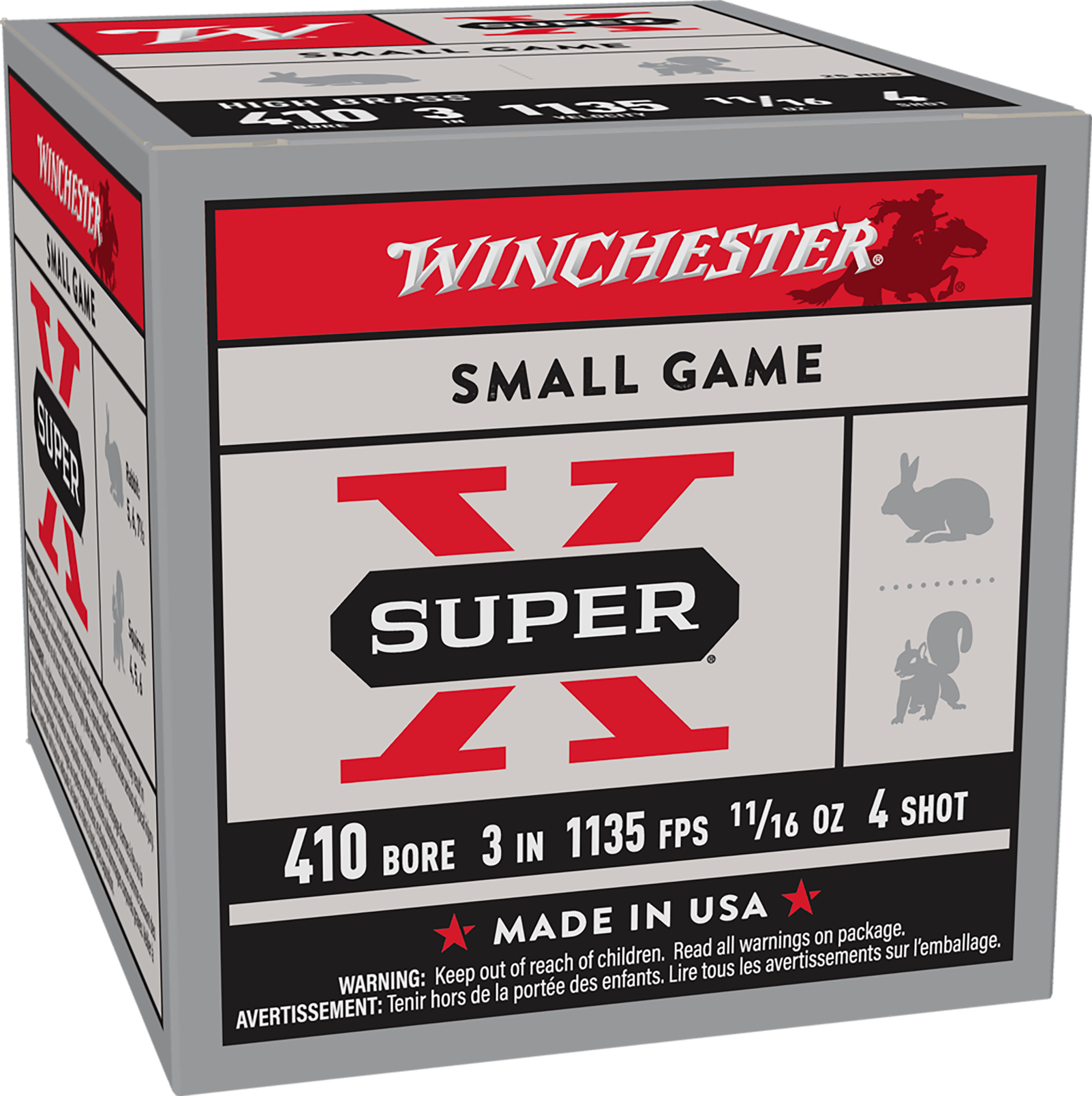 Winchester Ammo Super X High Brass 410 Bore 3" 11/16 oz #4 Shot 25 Rd - Box or Case