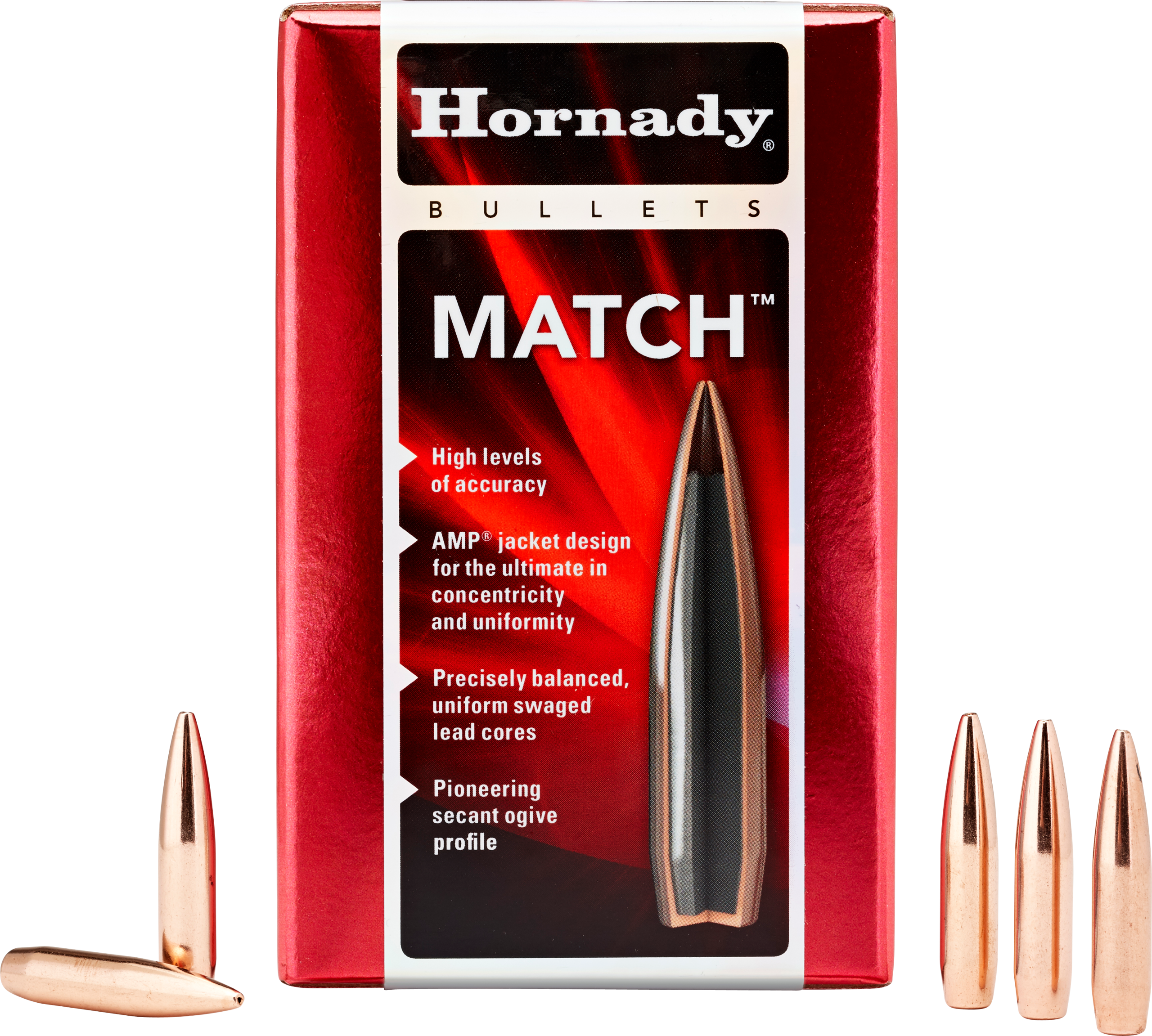 Hornady Match 30 Cal .308 168 gr Hollow Point Boat Tail Reloading Bullets - 100/Box