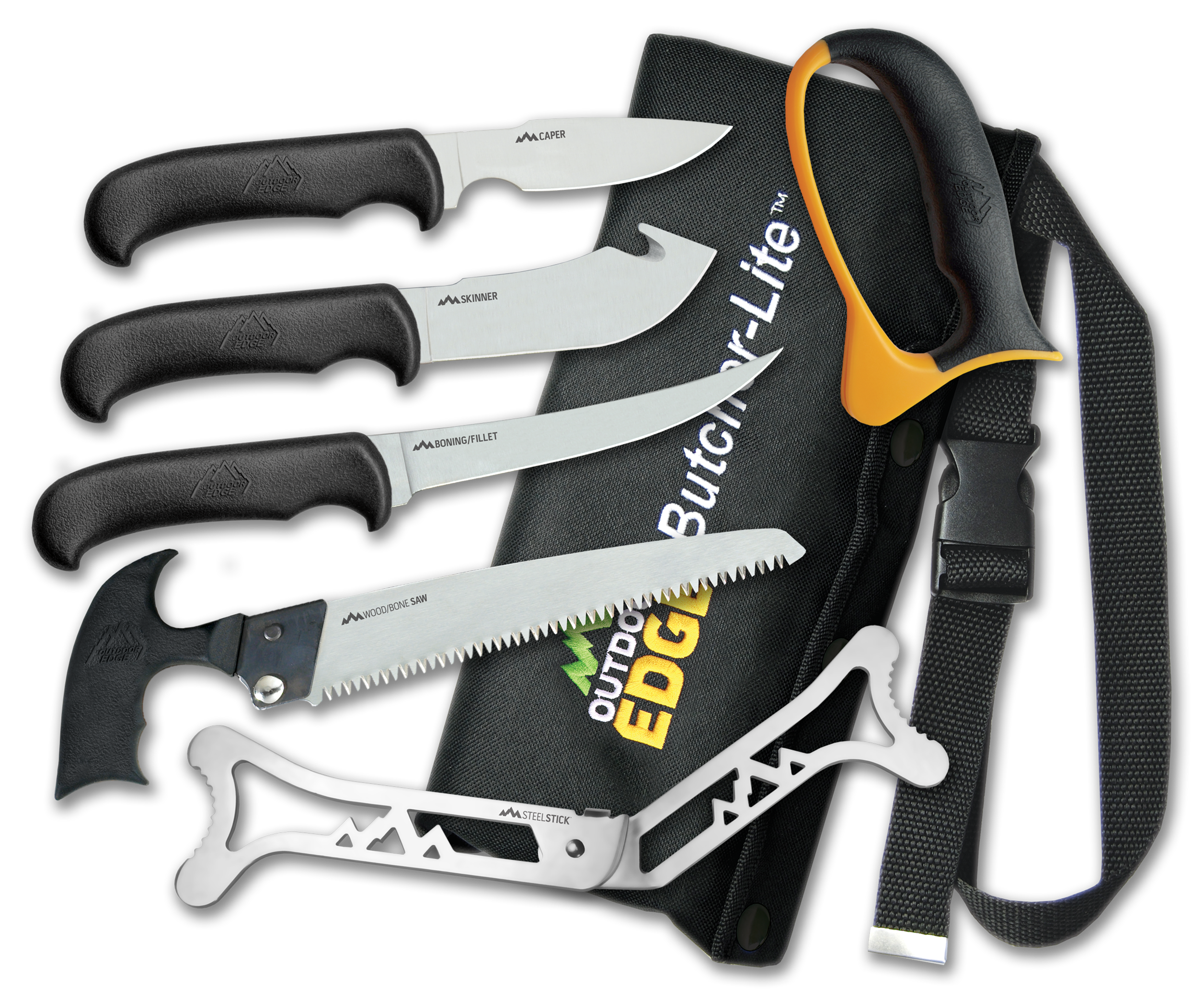 Outdoor Edge BL1 ButcherLite 4.30"/4.50"/5.9"/6" Folding Plain/Saw 420J2 SS FRN Black Handle 8-Pc Kit