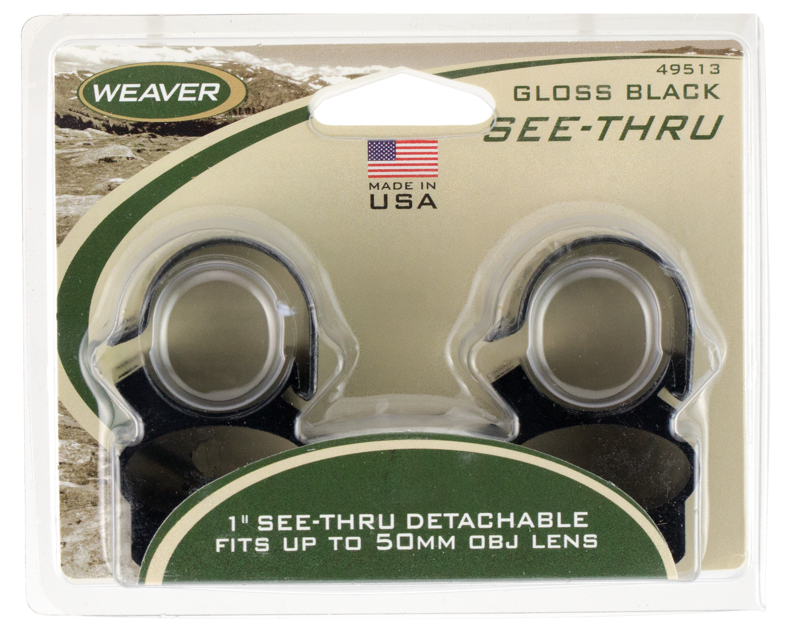 Weaver Mounts 49513 See-Thru Detachable Scope Rings 1" Gloss Black Aluminum