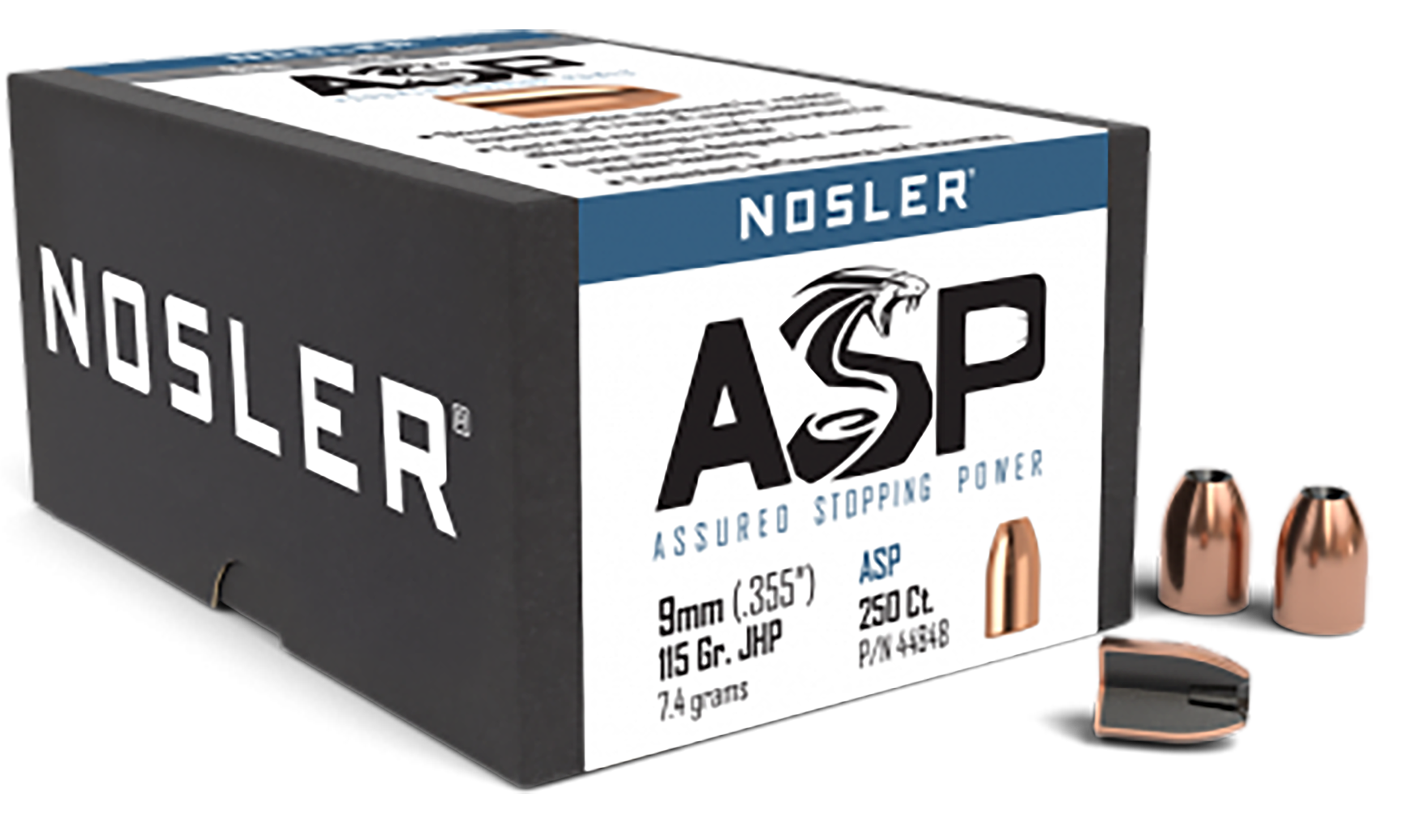 Nosler Assured Stopping Power 9mm .355 115gr Jacketed Hollow Point Reloading Bullets - 250/Box