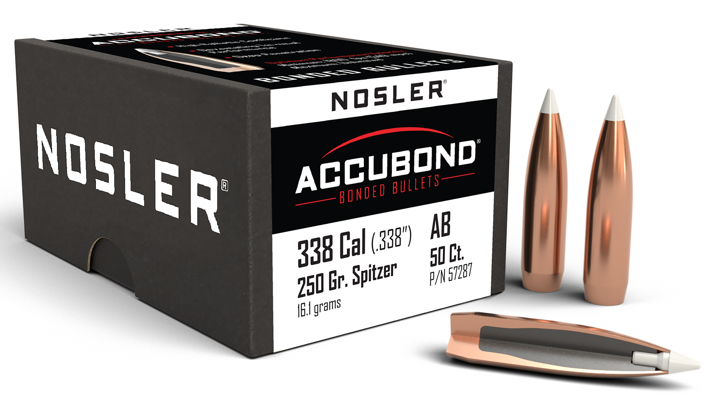 Nosler AccuBond .338 250gr Spitzer Reloading Bullets - 50/Box