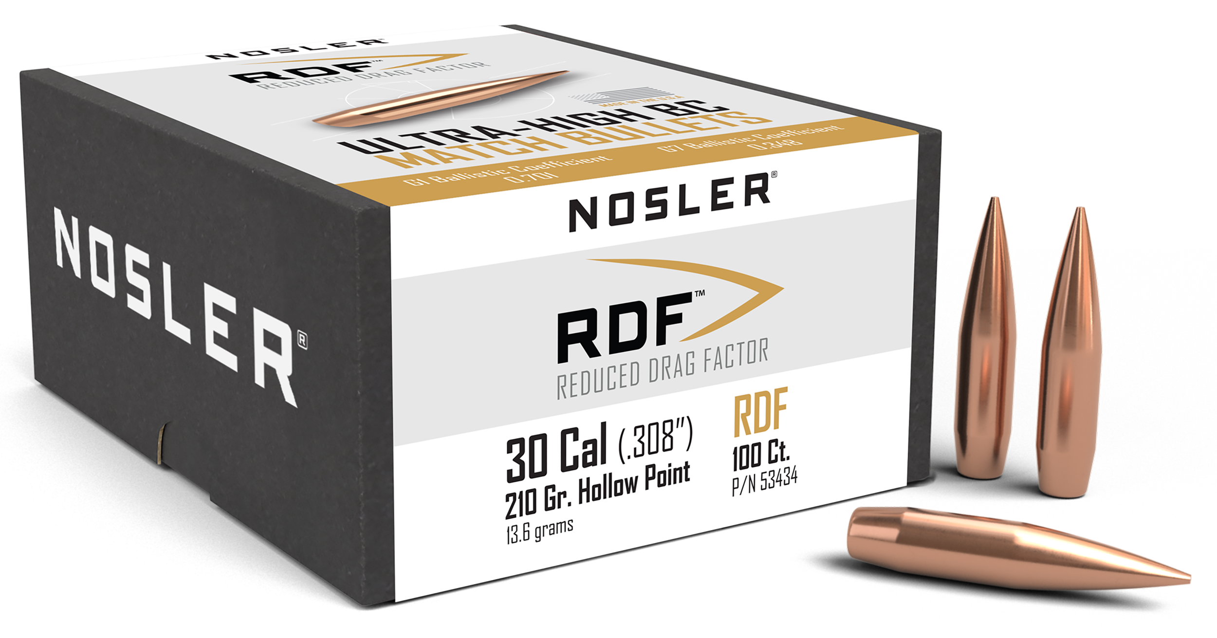 Nosler RDF Match 30 Cal .308 210gr Hollow Point Boat Tail 100/Box