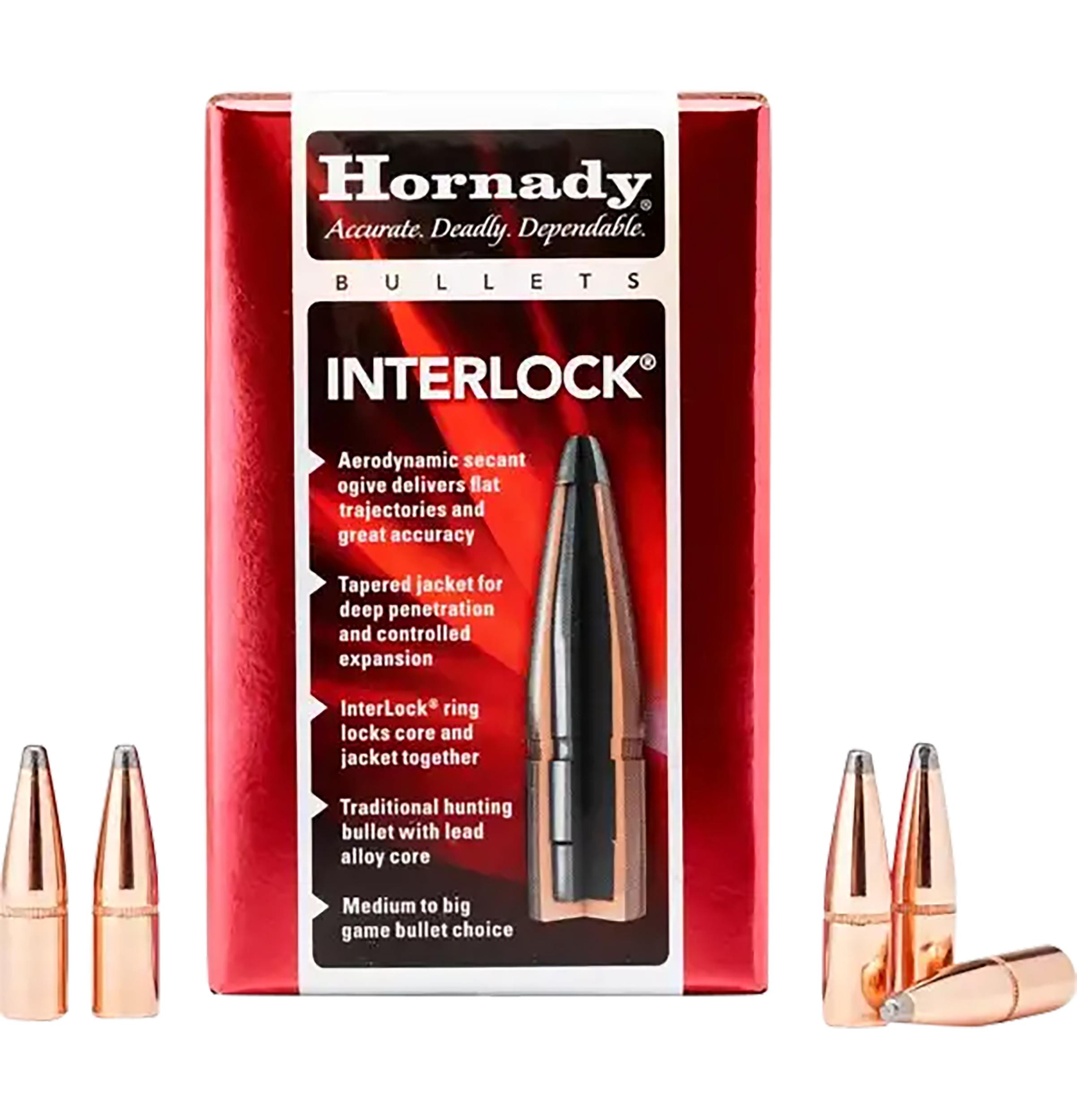 Hornady InterLock 35 Cal .358 200 gr Round Nose Reloading Bullets - 100/Box