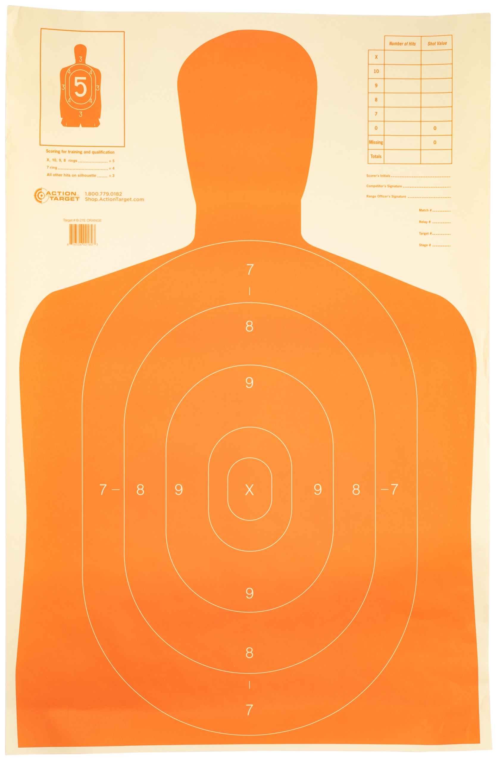 Action Target B-27E Orange Qualification Economy Silhouette Paper Hanging Target 23x35 100/Box