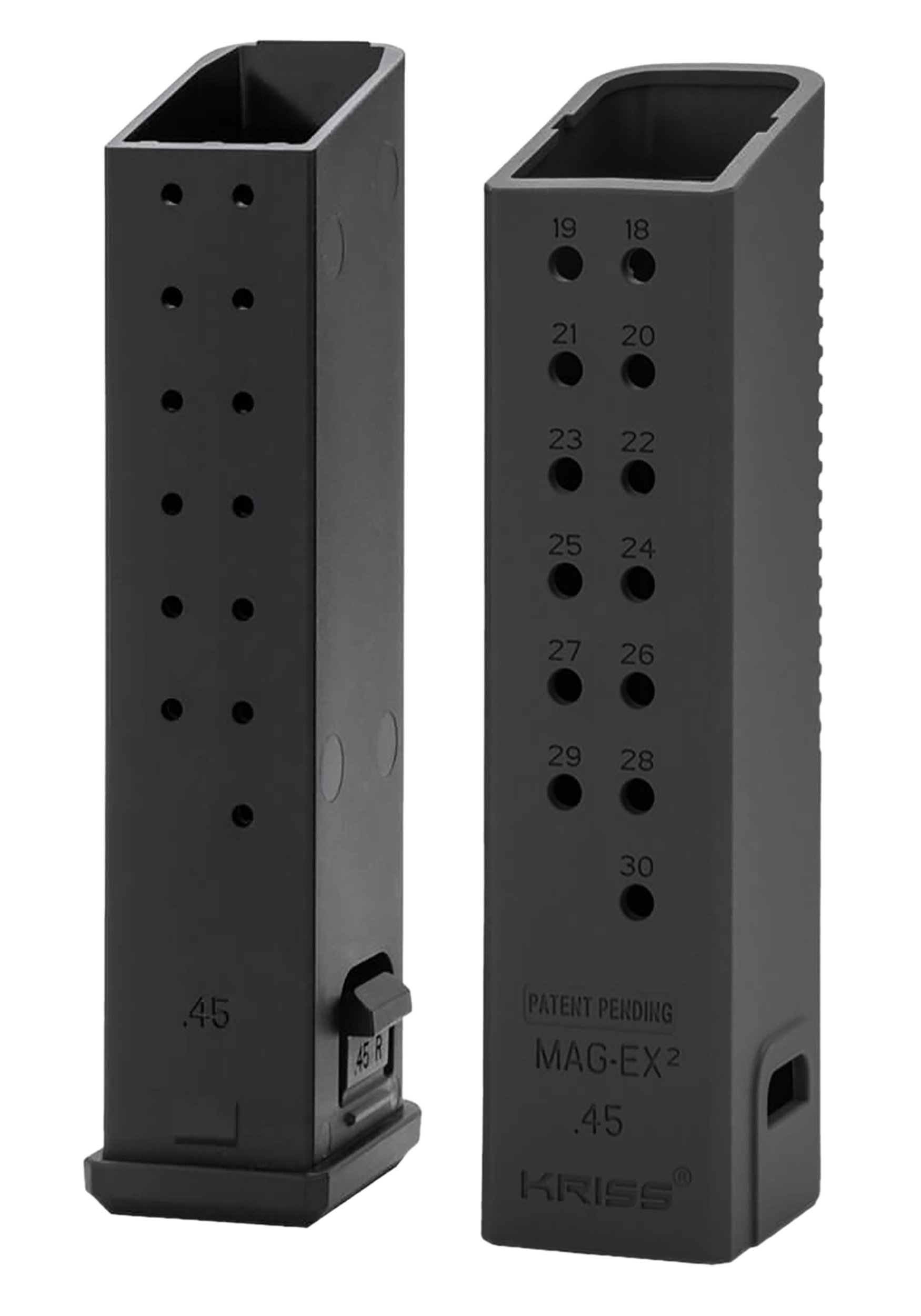 Kriss USA Mag-Ex2 Extension Kit 45 ACP 30-Rd Polymer Black - Compatible w/ Glock 21 Gen3-5