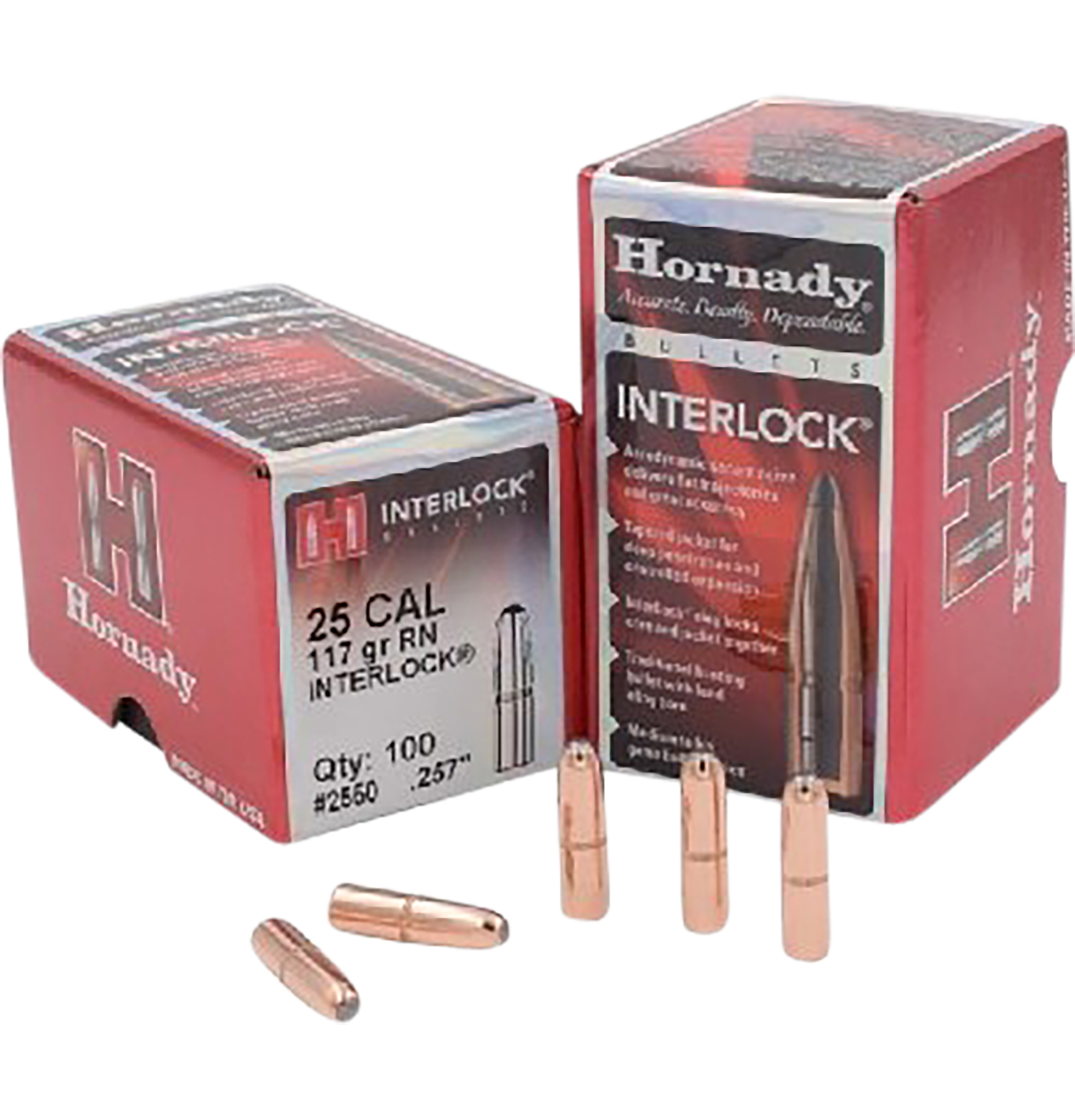 Hornady InterLock .25 Cal .257 117gr Round Nose - 100 Per Box