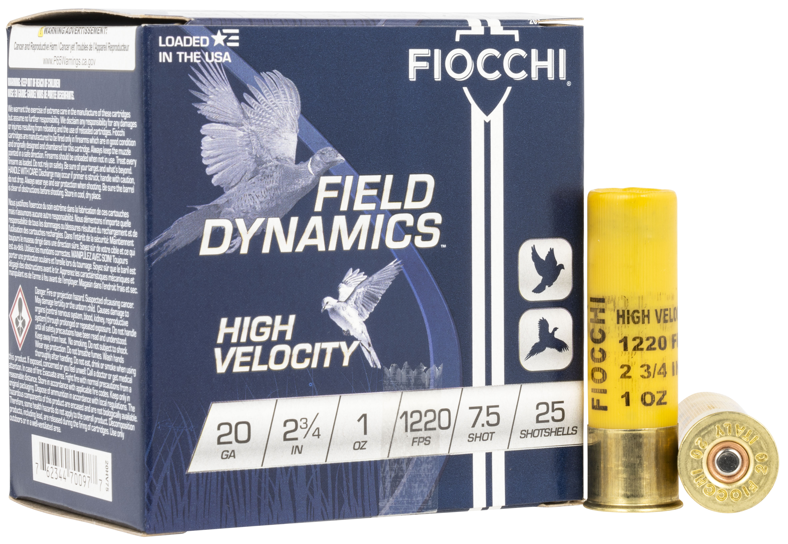 Fiocchi 20HV75 Field Dynamics High Velocity 20 Gauge 2.75" 1 oz #7.5 Lead Shot 25 Bx/10 Cs - Box or Case