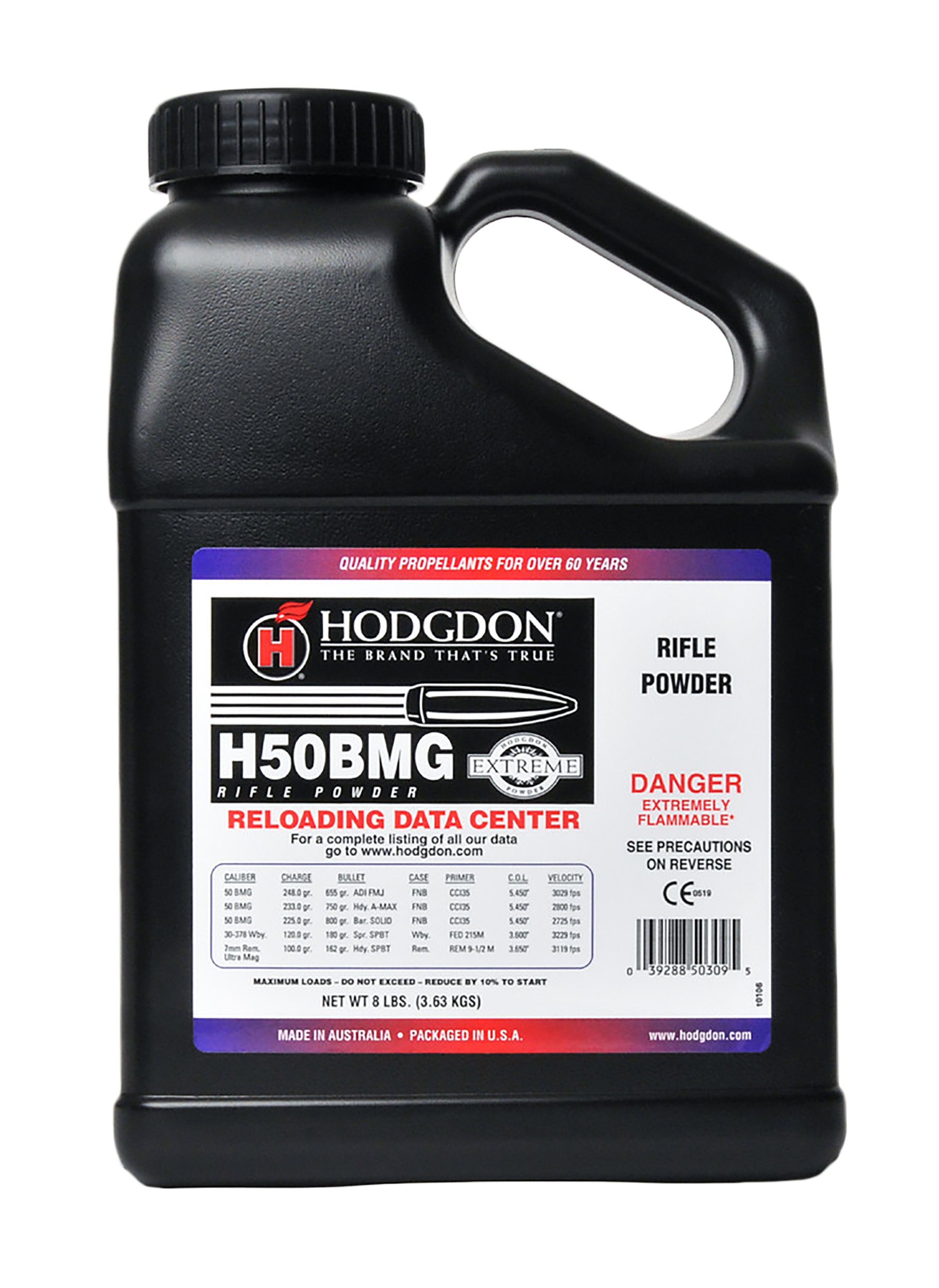 Hodgdon H50BMG Extreme Smokeless Rifle Powder 50 BMG 8 lbs