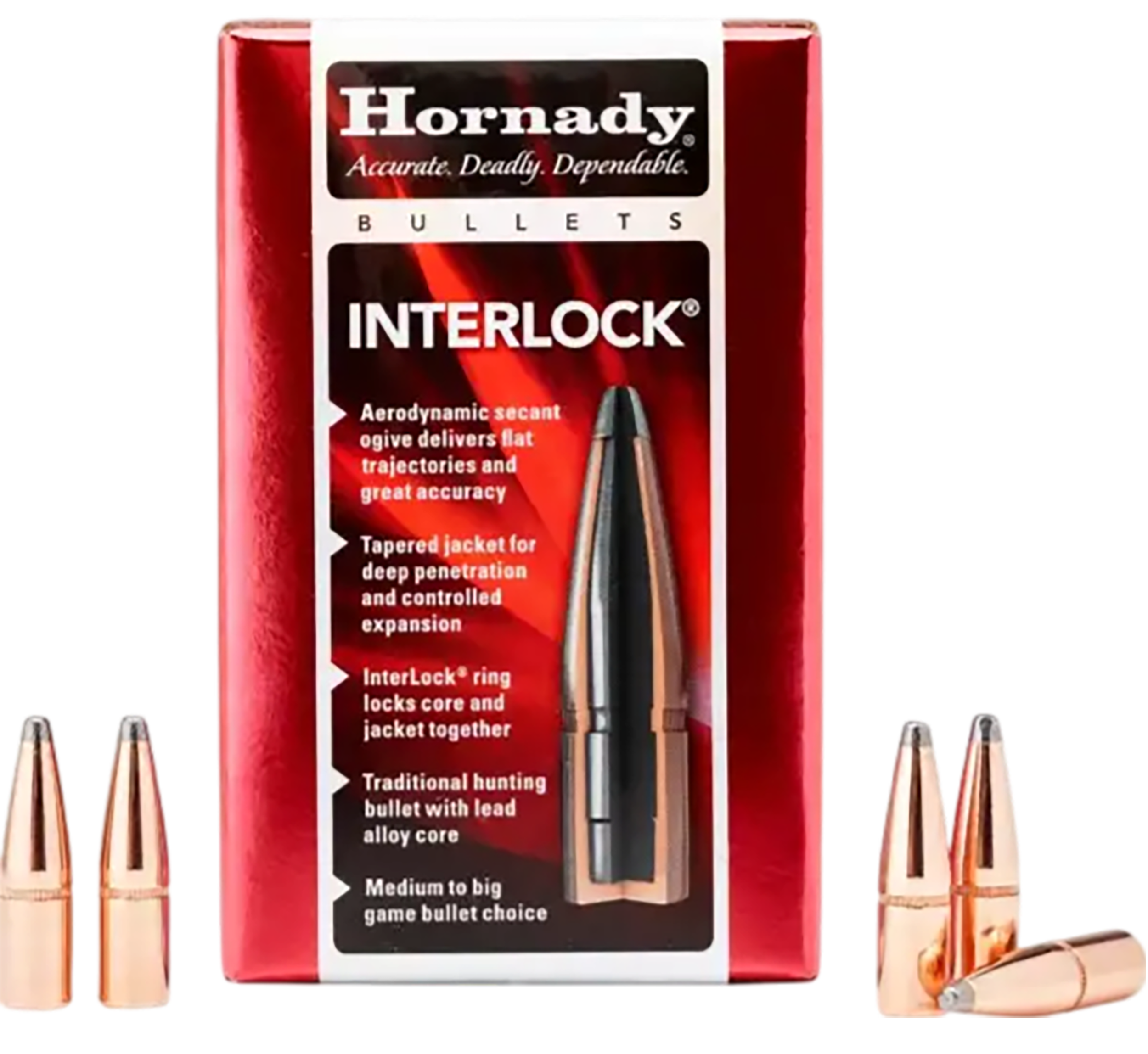 Hornady InterLock 30 Cal .308 220 gr Round Nose - 100/Box