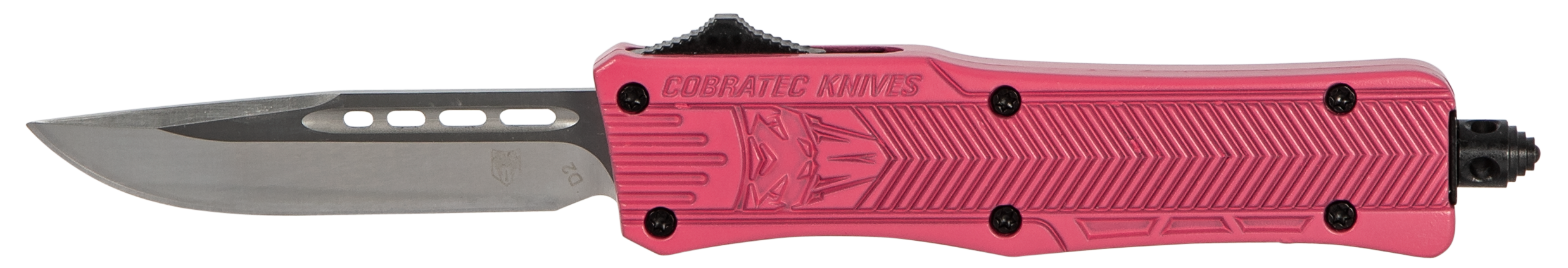 CobraTec Knives CTK-1 Small 2.75" OTF Drop Point Plain D2 Steel Pink Aluminum Handle