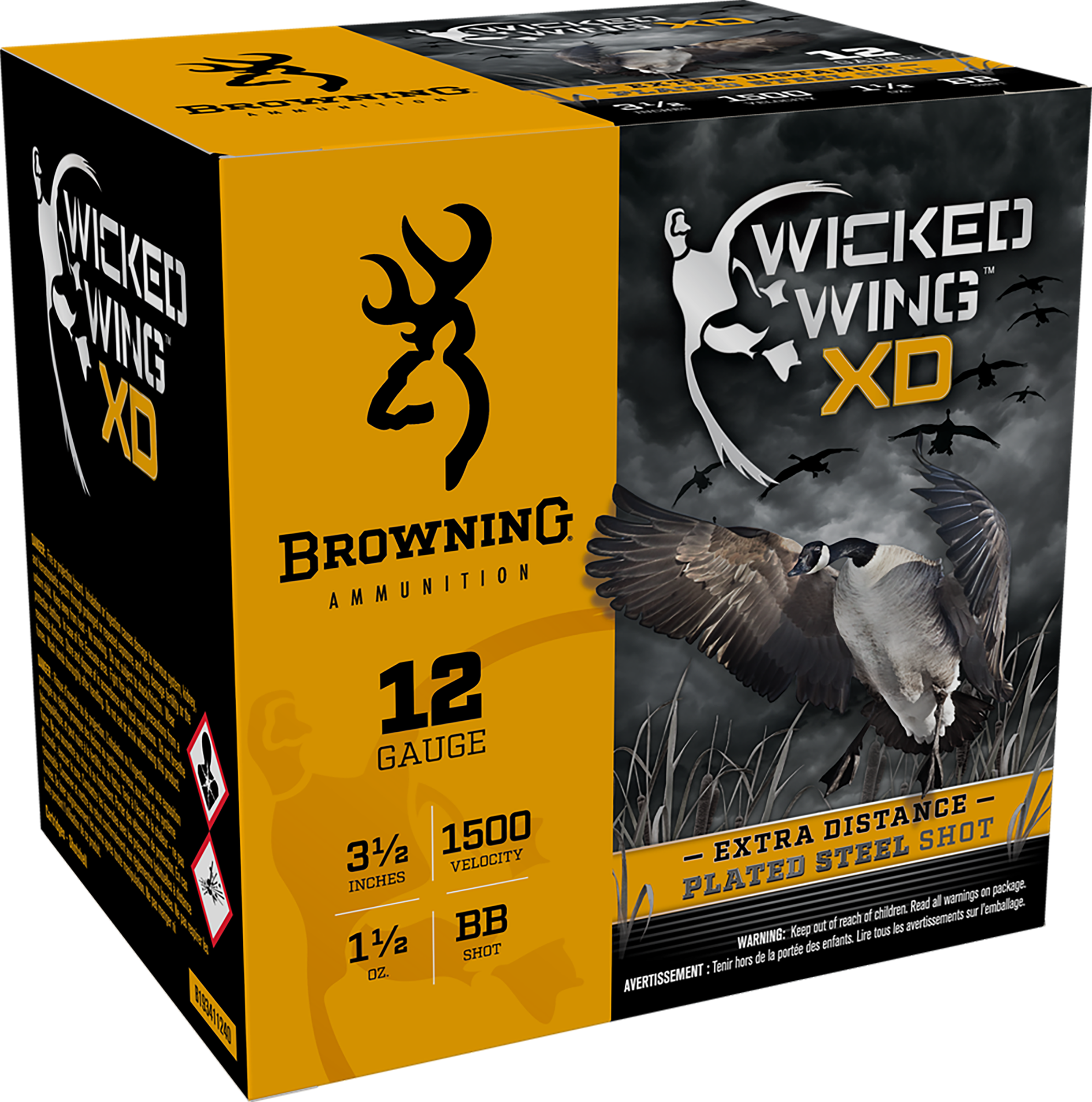 Browning Ammo Wicked Wing XD 12 Gauge 3.5" 1-1/2 oz BB Steel Shot 25 Rd - Box or Case