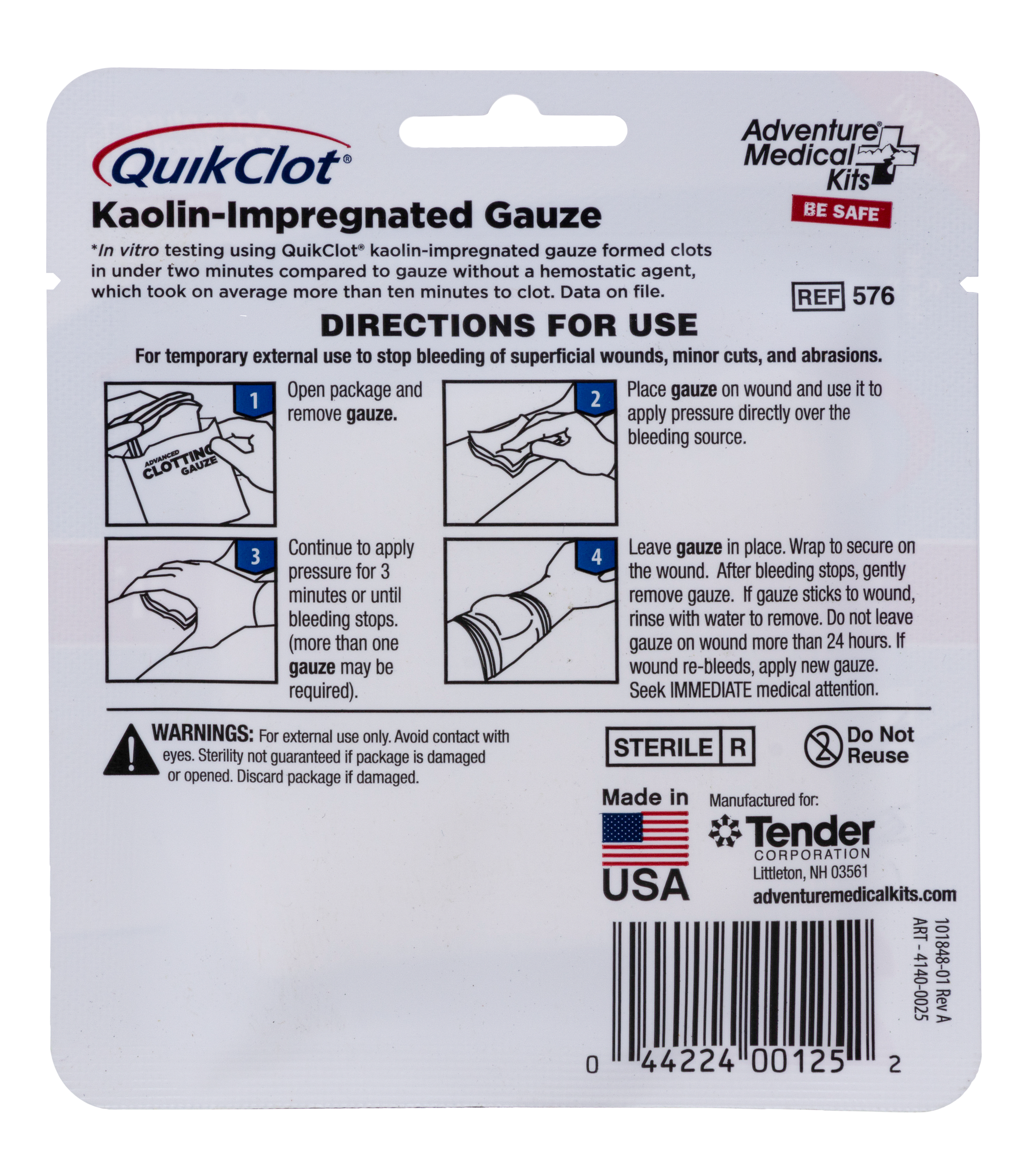 Adventure Medical Kits QuikClot Hemostatic Gauze 3" x 24" White