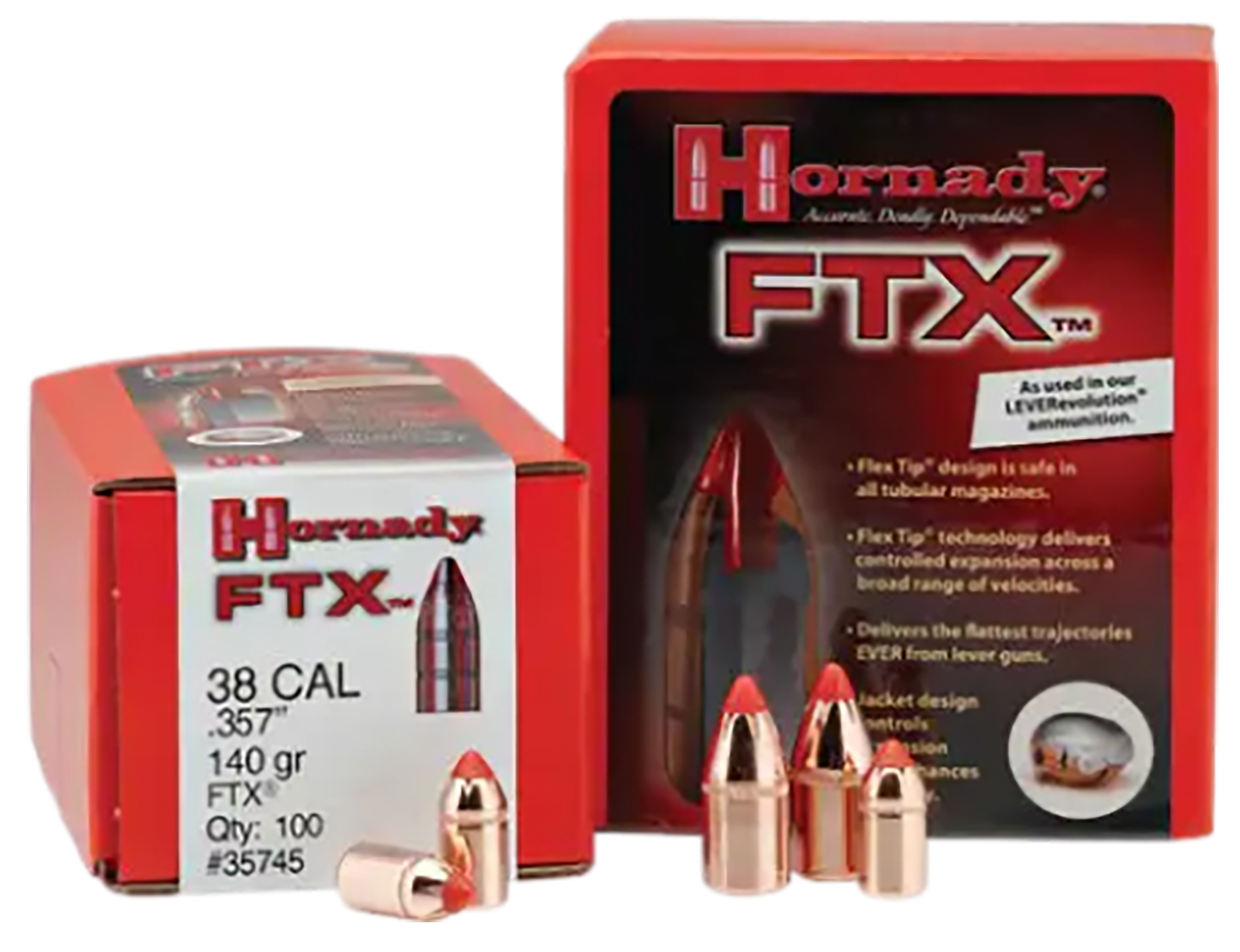 Hornady FTX 35 Cal .358 200 gr Flex Tip eXpanding Reloading Bullets - 100/Box