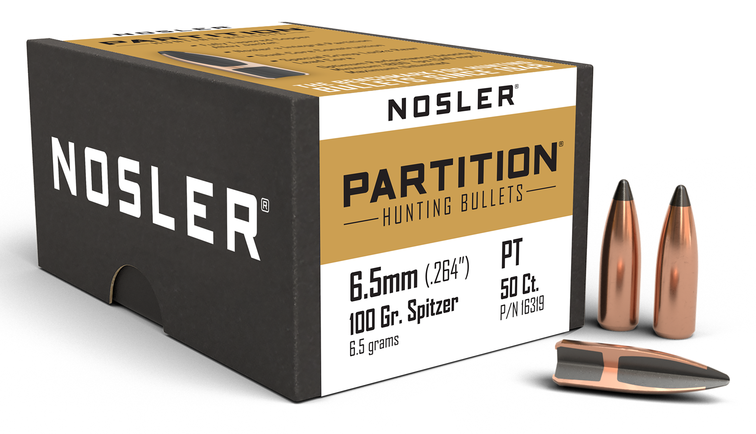 Nosler Partition 6.5mm 100gr Spitzer Reloading Bullets 50/Box