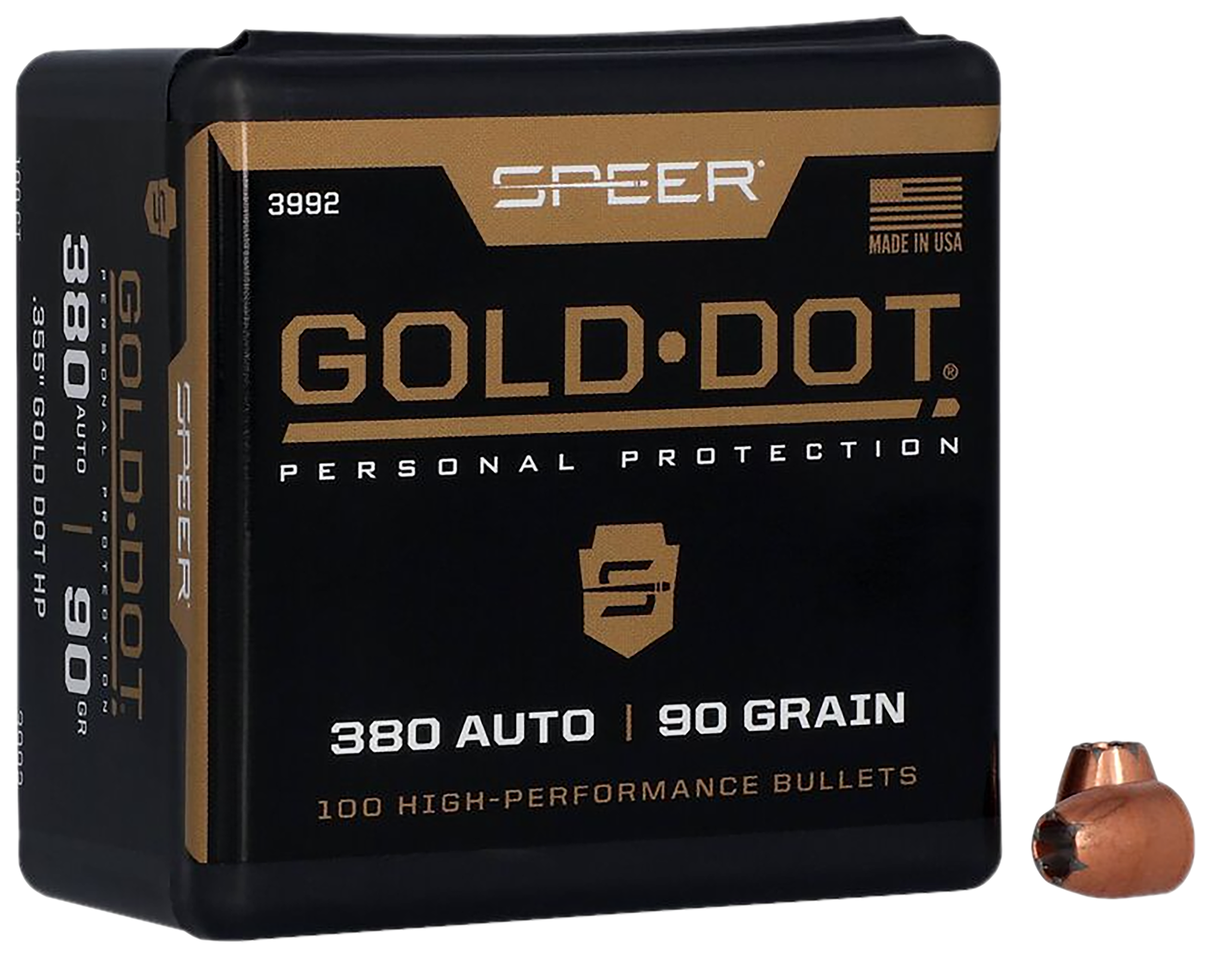 Speer Ammo Gold Dot Personal Protection 9mm Luger 90gr Hollow Point Reloading Bullets - 100/Box
