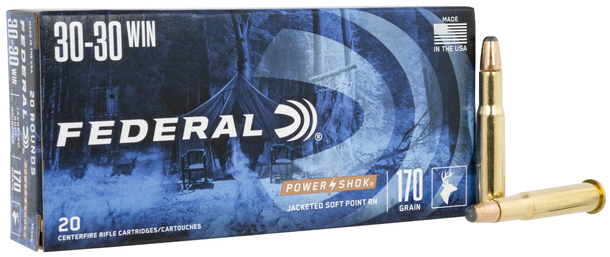 Federal Power-Shok 30-30 Win 170gr Jacketed Soft Point 20rd - Box or Case