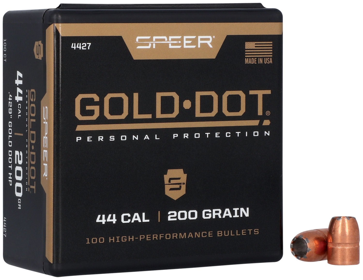 Speer Ammo 4427 Gold Dot Personal Protection 44 Cal 200gr Hollow Point Reloading Bullets - 50/Box