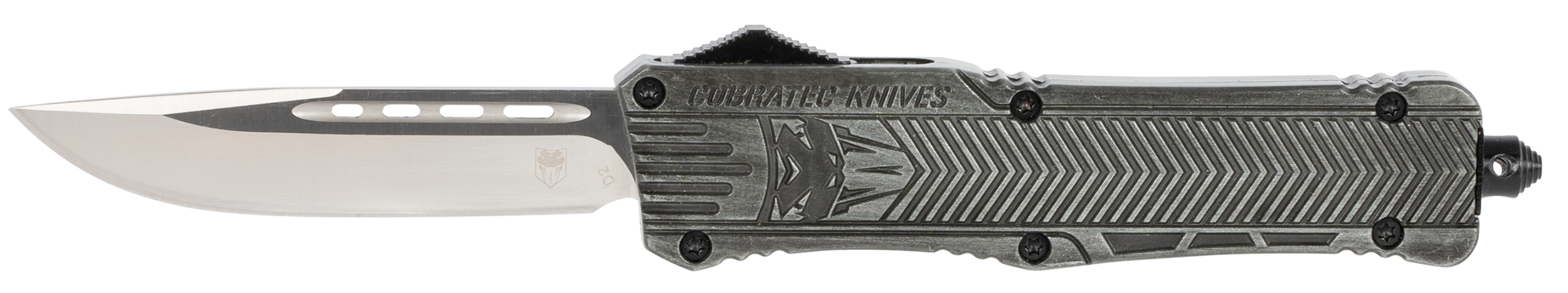 CobraTec CTK-1 Large 3.75" OTF Drop Point Plain D2 Steel Stonewashed Aluminum Handle