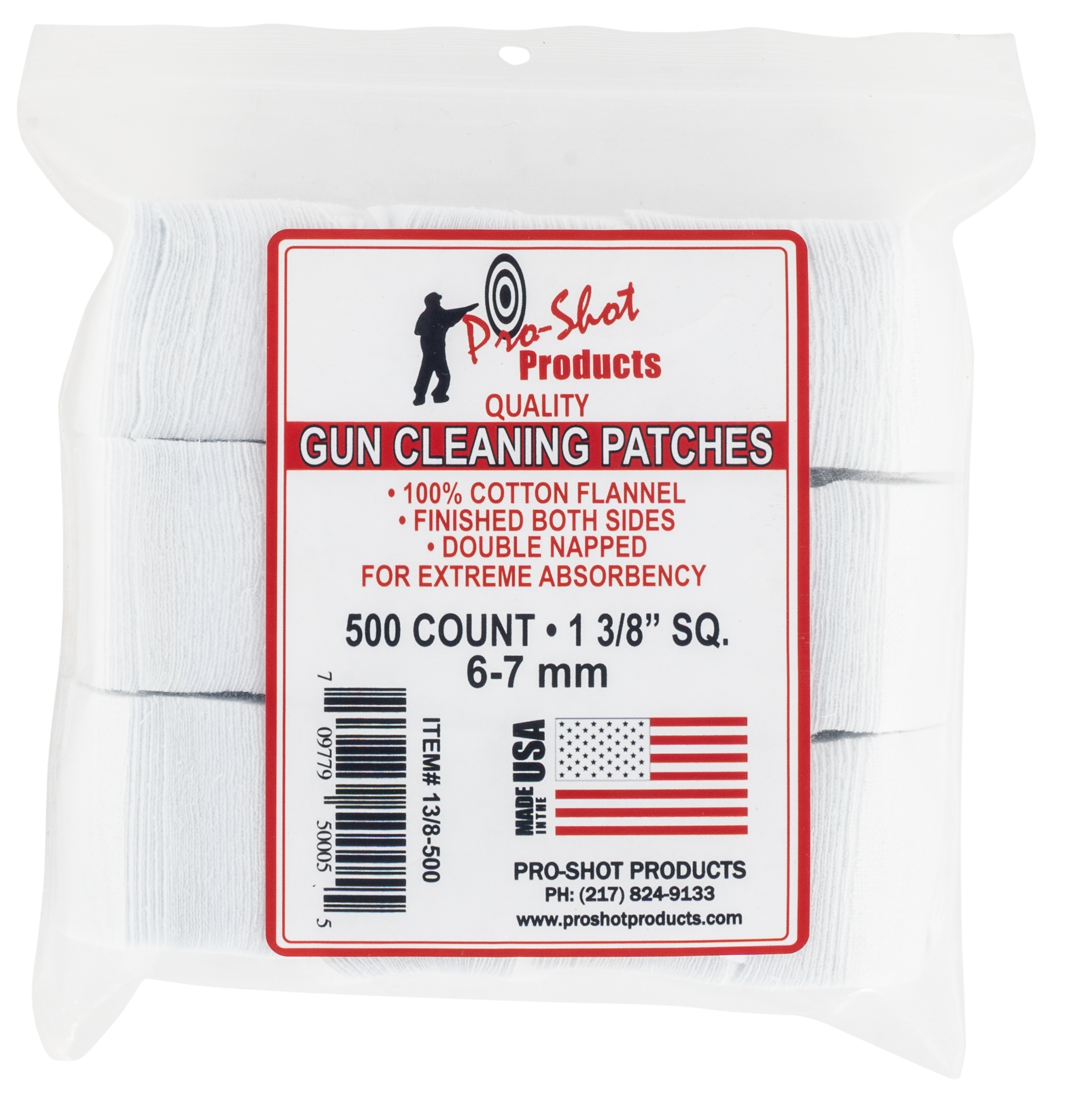 Pro-Shot 138500 Cleaning Patches 6mm/7mm 1.38 in Cotton Flannel 500 Per Pkg